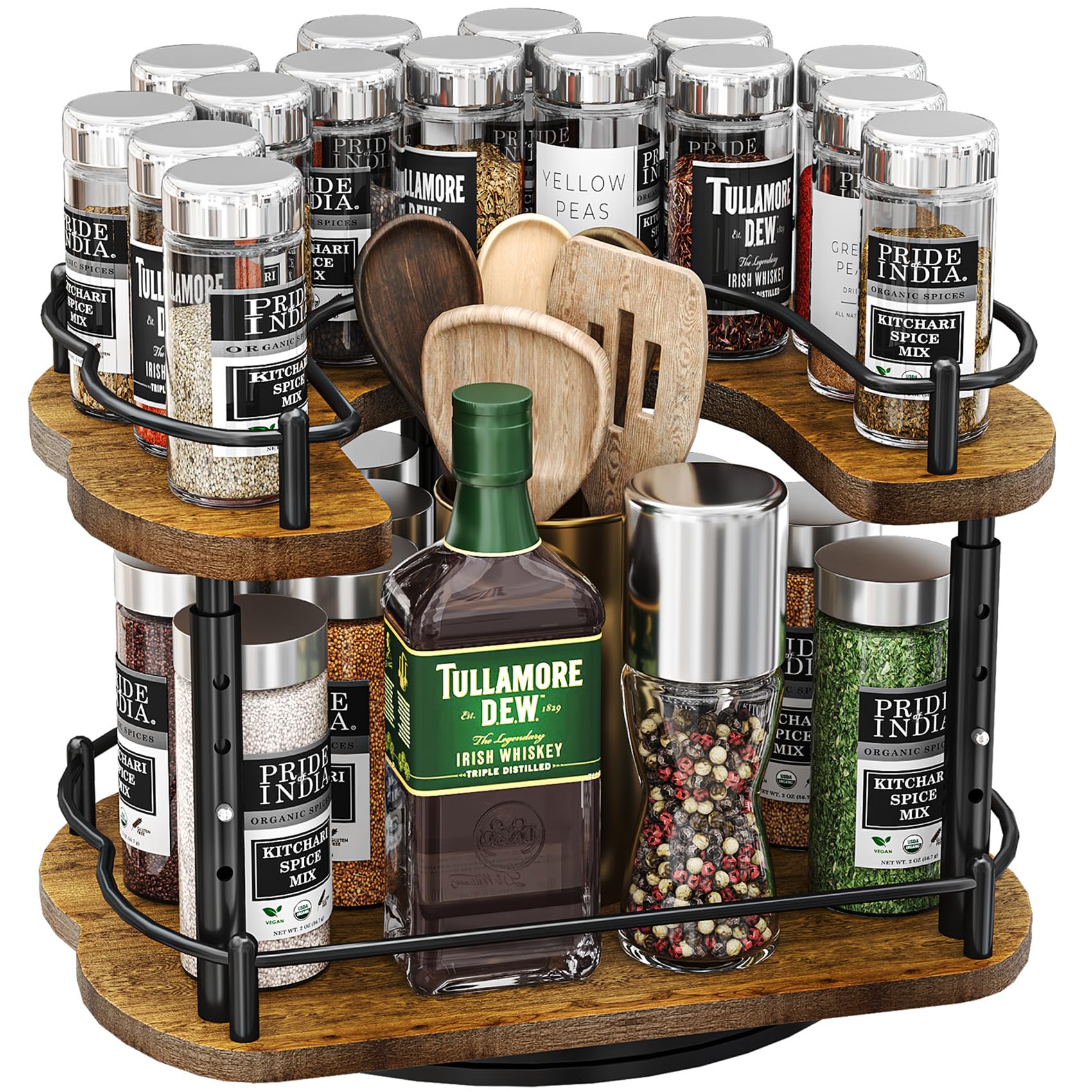 SNTD Lazy Susan Spice Rack Organizer for Cabinet, Wood, Vintage, 12 in