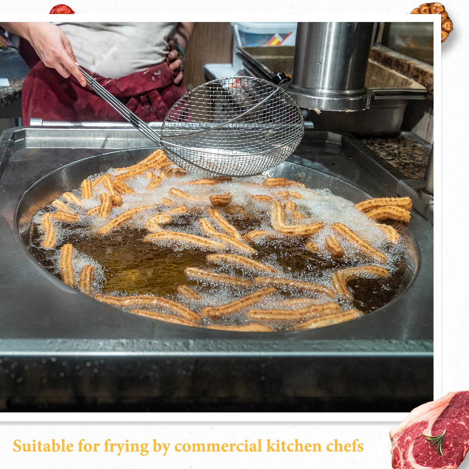 Baderke 2 Pcs 36 Inch Round Nickel Plated Wire Skimmer Stainless Steel Food Strainer Skimmer Spoon Mesh Stirring Fryer Skimmer W