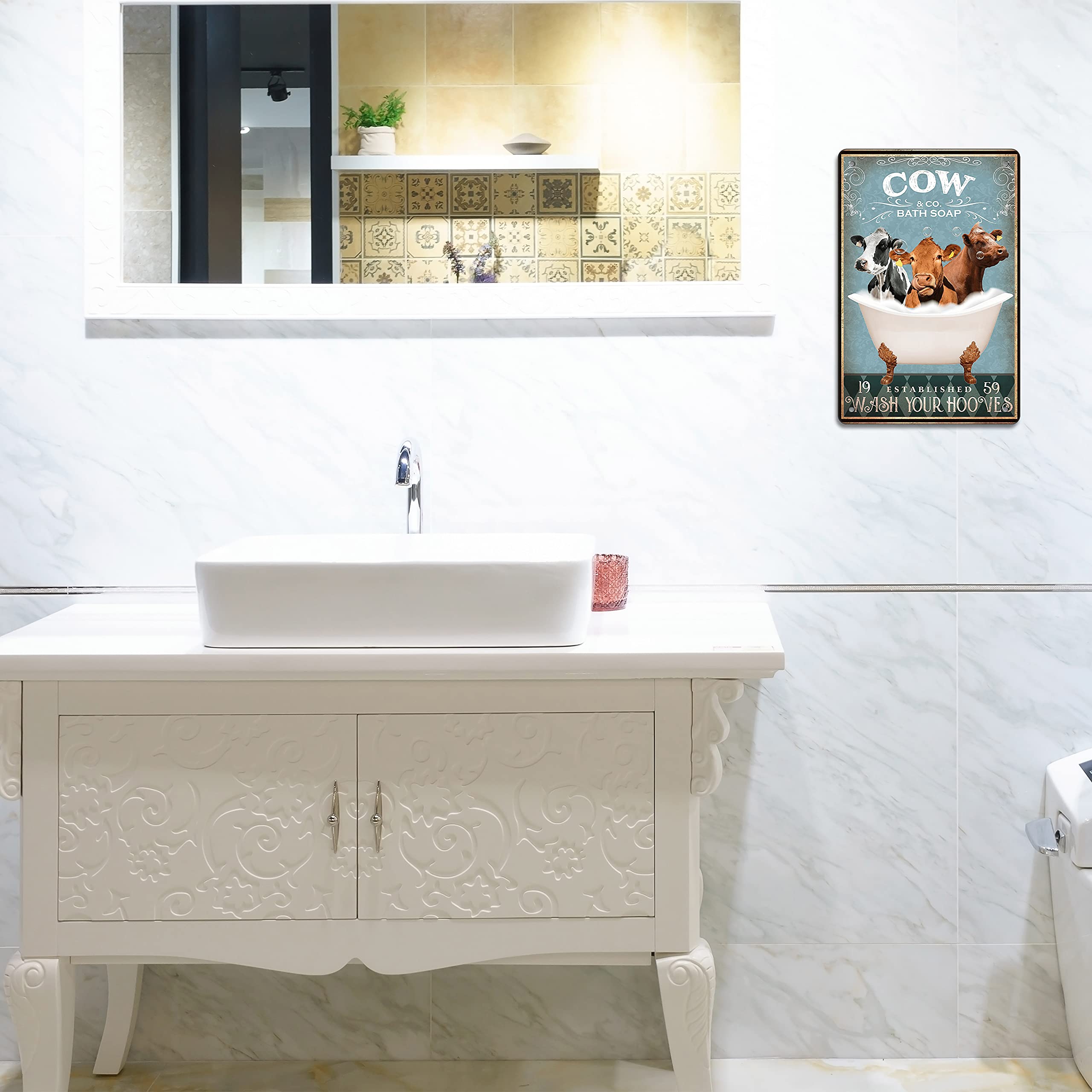 Funny Cow Decor Bathroom Decor Bathtub Decor Cow Accessories Farm Decor Cow Signs Wall Art Poster Retro Poster Bar Home Bathroom Wall Decoration Sign 8x12 Inch
