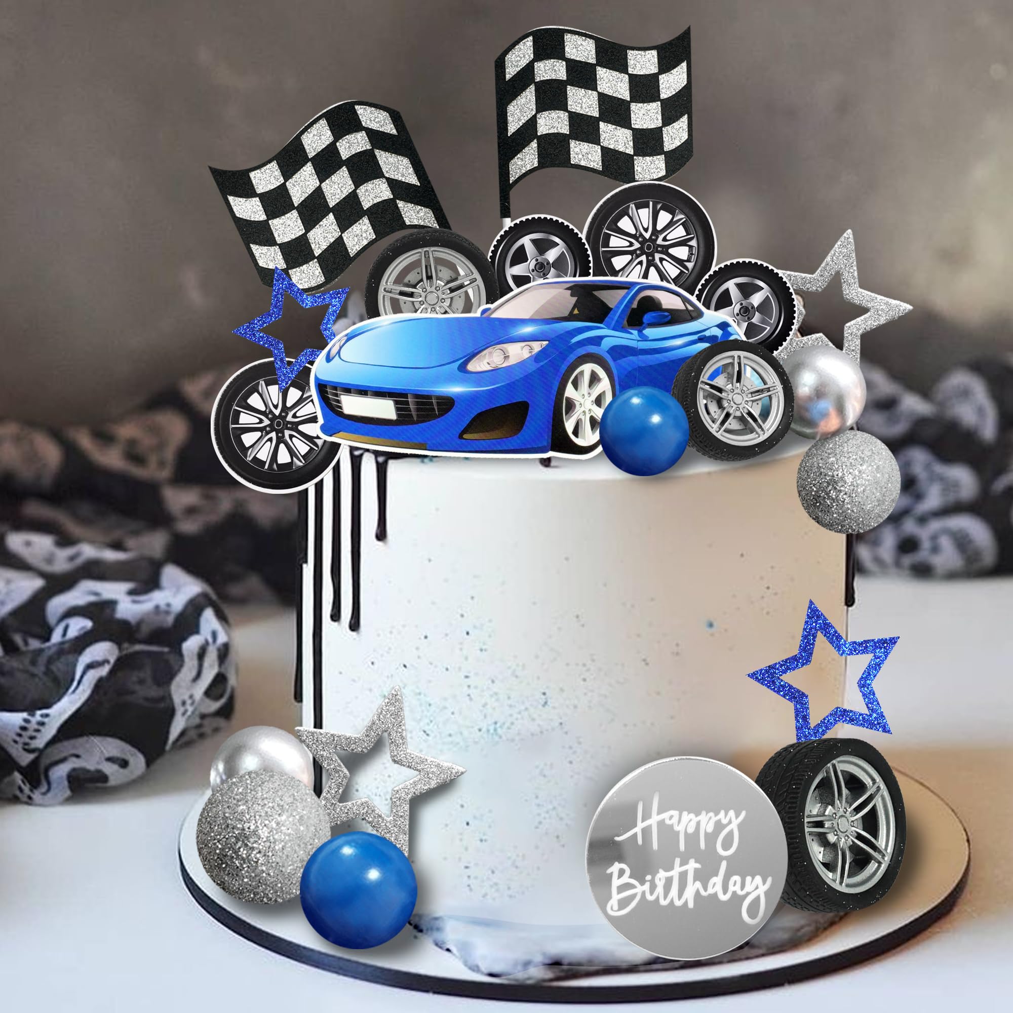 28 Pcs Blue Racing Wheel Cake Topper Tyre Cake Decorations For Man Boy Kid Birthday Party Racing Theme Party Race Car Party Favo