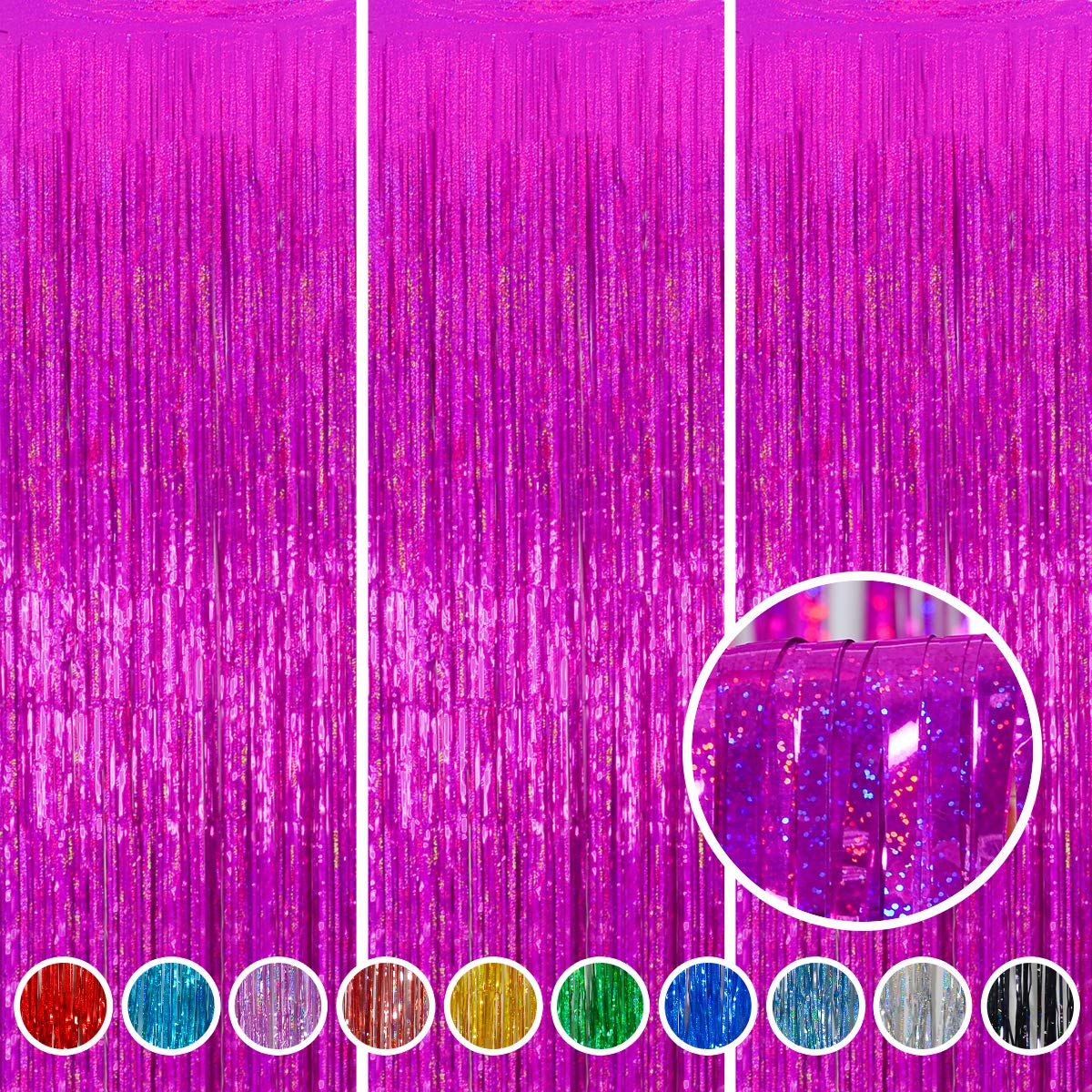 Foil Fringe Curtains Party Decorations - Melsan 3 Pack 3.2 X 8.2 Ft Tinsel Curtain Party Photo Backdrop For Birthday Party Baby