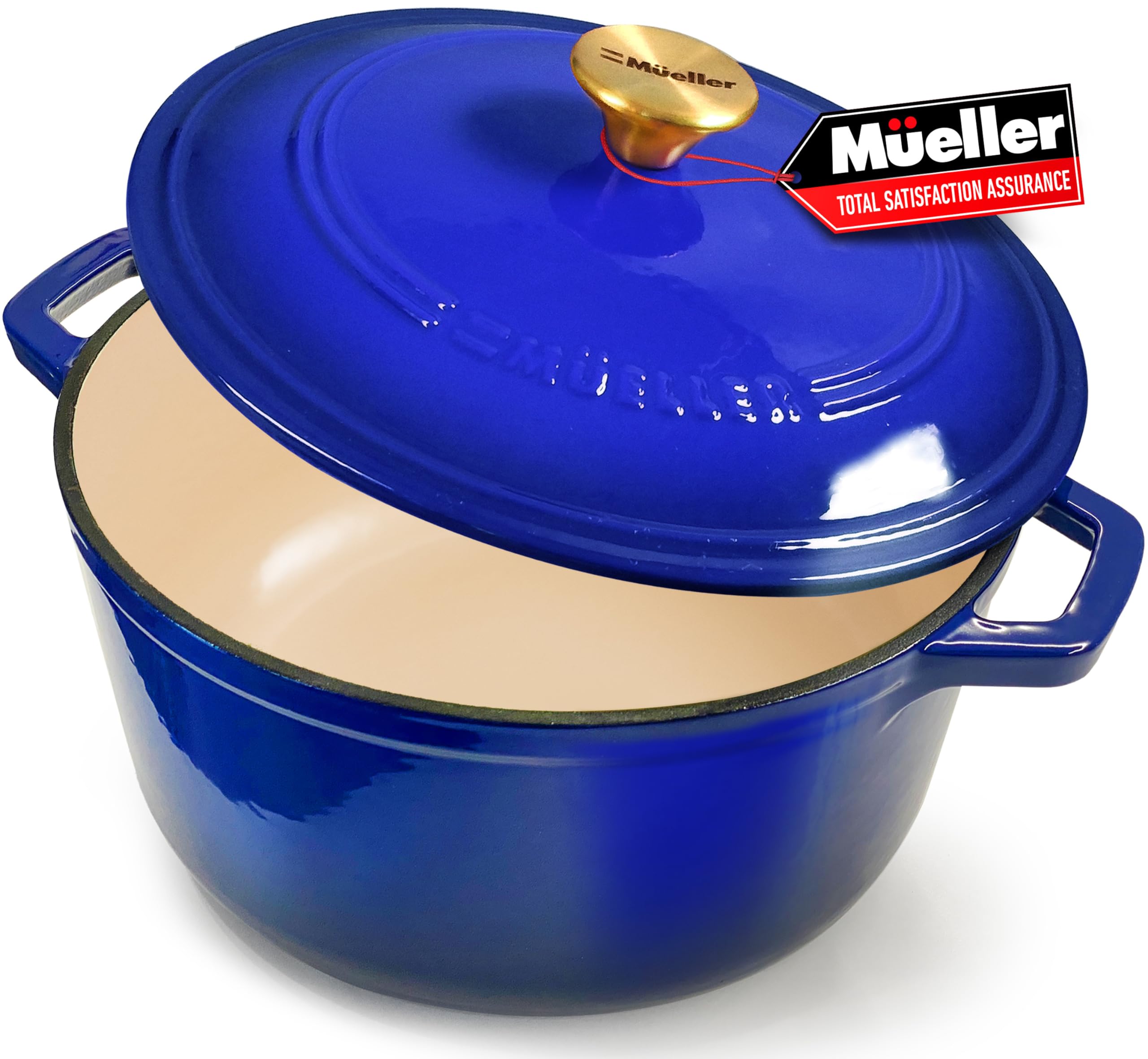 Mueller 6Qt Enameled Cast Iron Dutch Oven, Heavy-Duty Casserole And Braiser Pan With Lid And Knob, Safe For All Cooktops - Blue