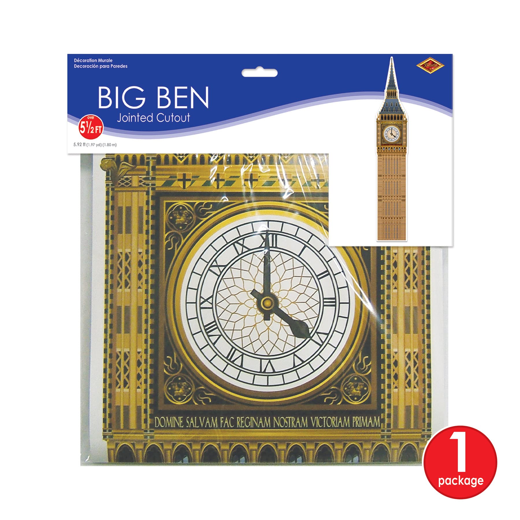 Beistle Big Ben Photo Prop Backdrop, 5' 11'' Tall - British International Party Wall Decoration, Cut Out England Themed Decor