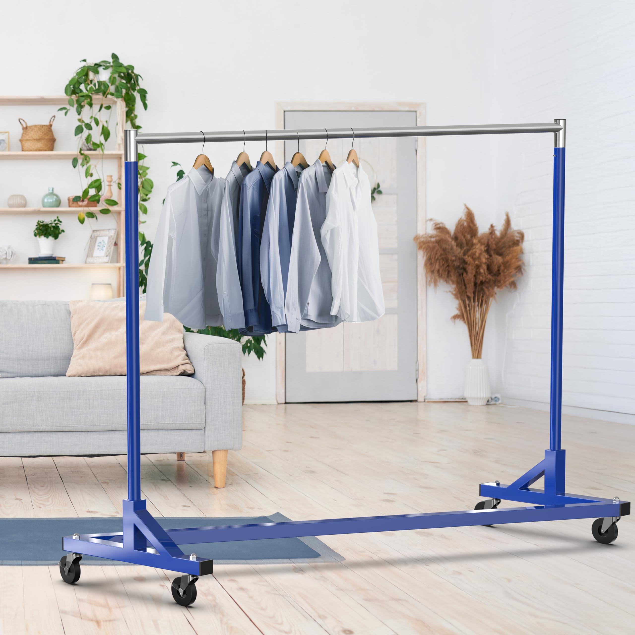 Simple Houseware Industrial Grade Z-Base Garment Rack, 500lb Load with 62 Inches Extra Long Bar, Blue