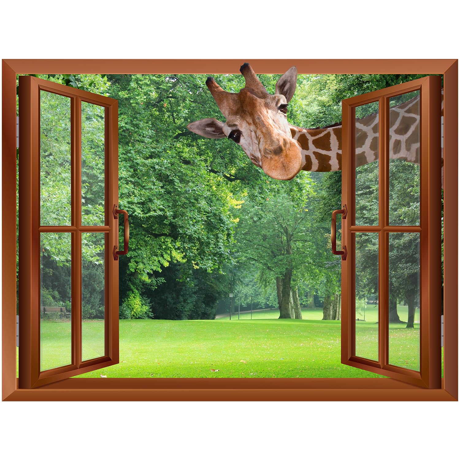 wall26 - A Giraffe Sticking its Head into an Open Window  Removable Wall Sticker/Wall Mural - 24''x32''