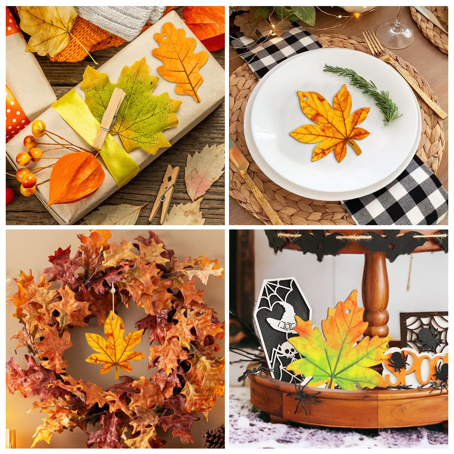 36PCS Wooden Fall Ornaments to Paint Thanksgiving Decorations, 6 Styles DIY Blank Autumn Unfinished Wood Maple Leaves Turkey Pum