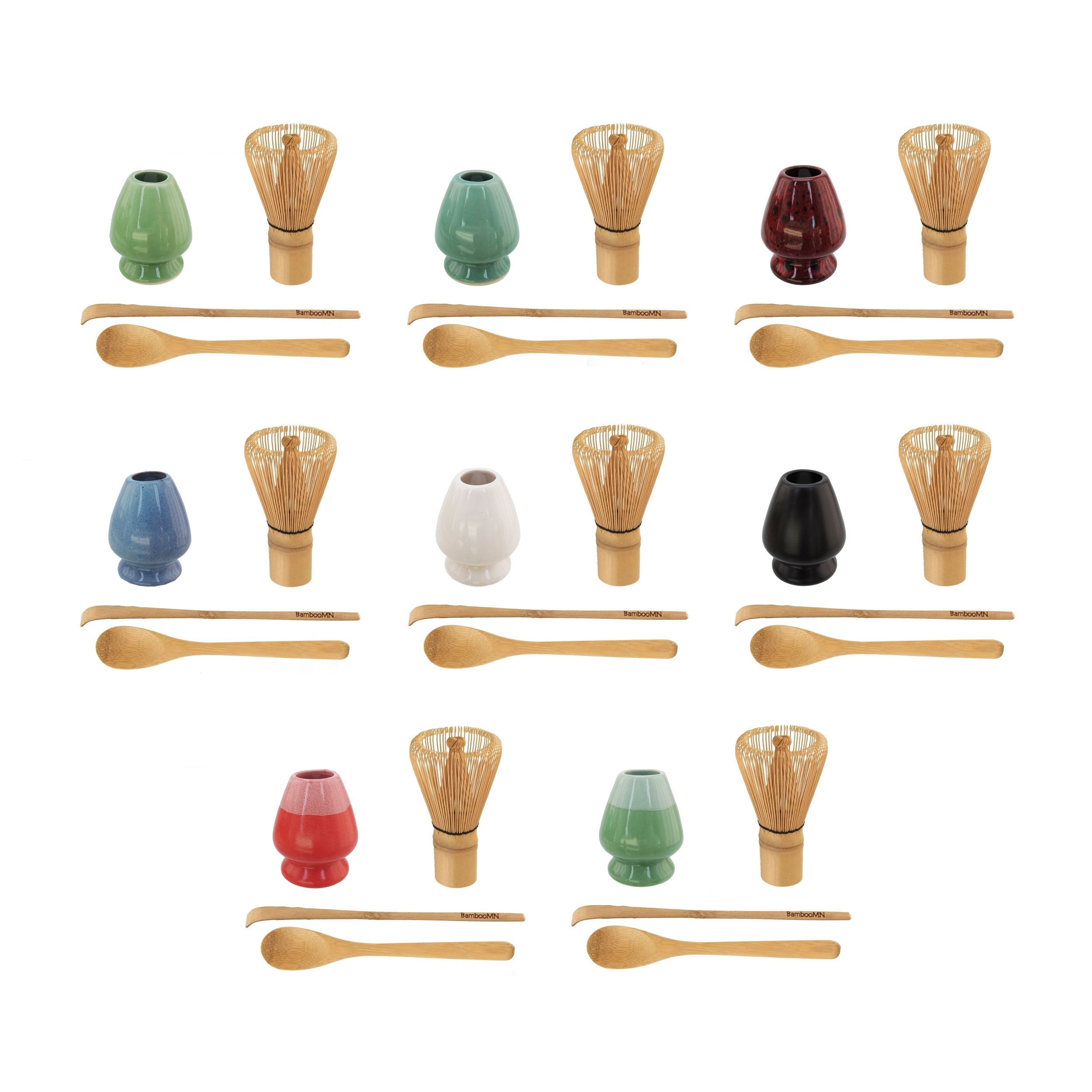 Bamboomn Brand - Matcha Green Tea Whisk Set - Whisk + Scoop + Tea Spoon + Green Whisk Holder