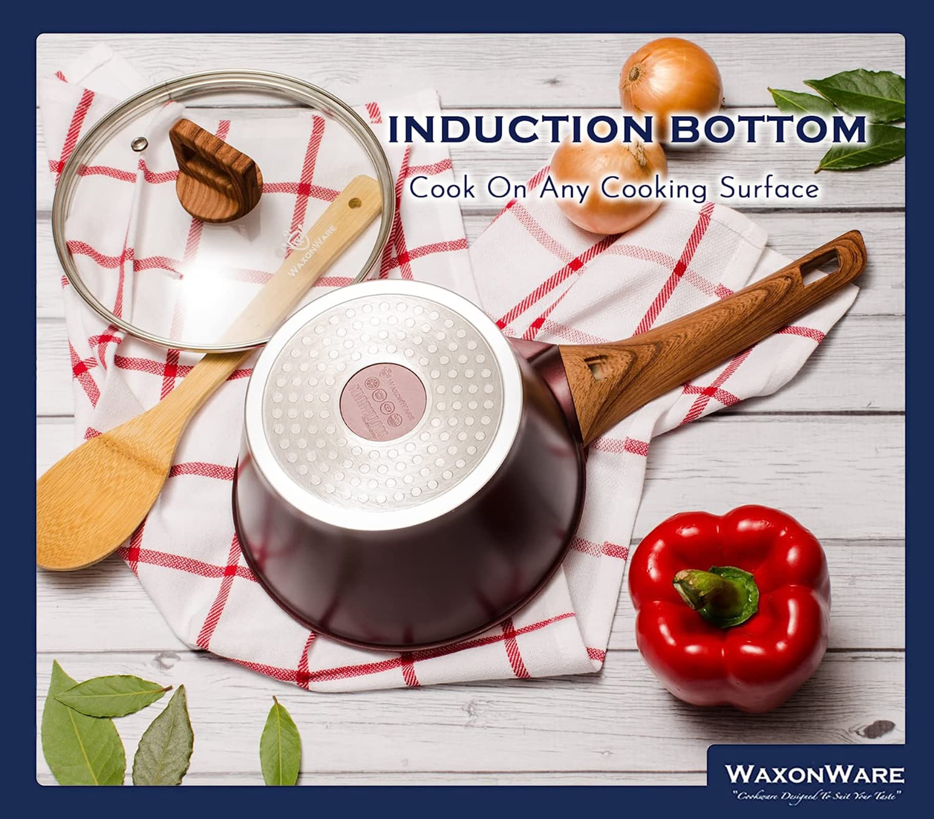 Waxonware 2 Qt Nonstick Sauce Pan & Cooking Pot - Induction Compatible, Marbellous Coating (A 100% Pfoa Free Coating Made In Ger