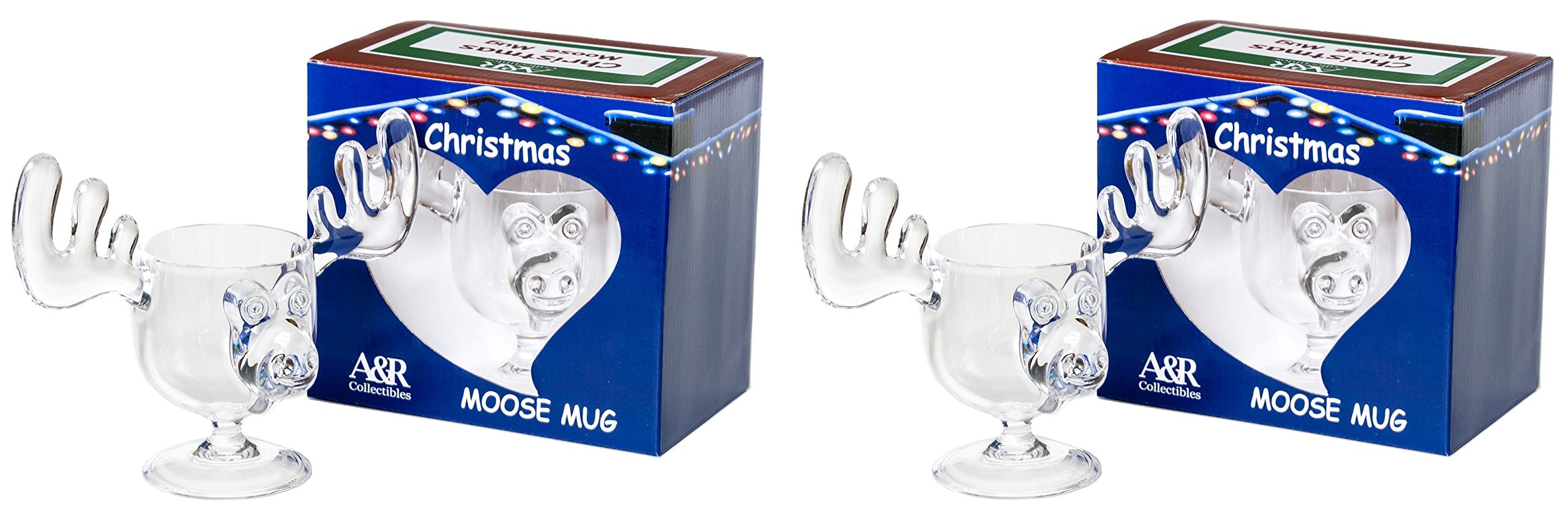 A&R Collectibles Christmas Eggnog Moose Mugs - Gift Boxed Set Of 2 - Acrylic Safer Than Glass 8 Oz.