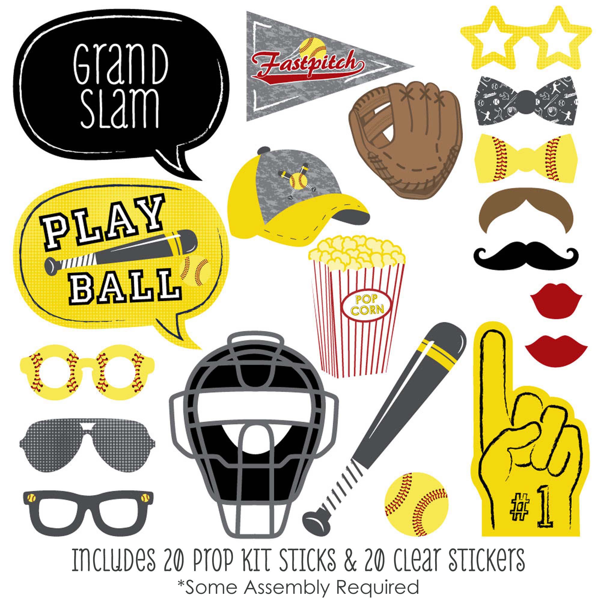 Big Dot Of Happiness Grand Slam - Fastpitch Softball - Birthday Party Or Baby Shower Photo Booth Props Kit - 20 Count