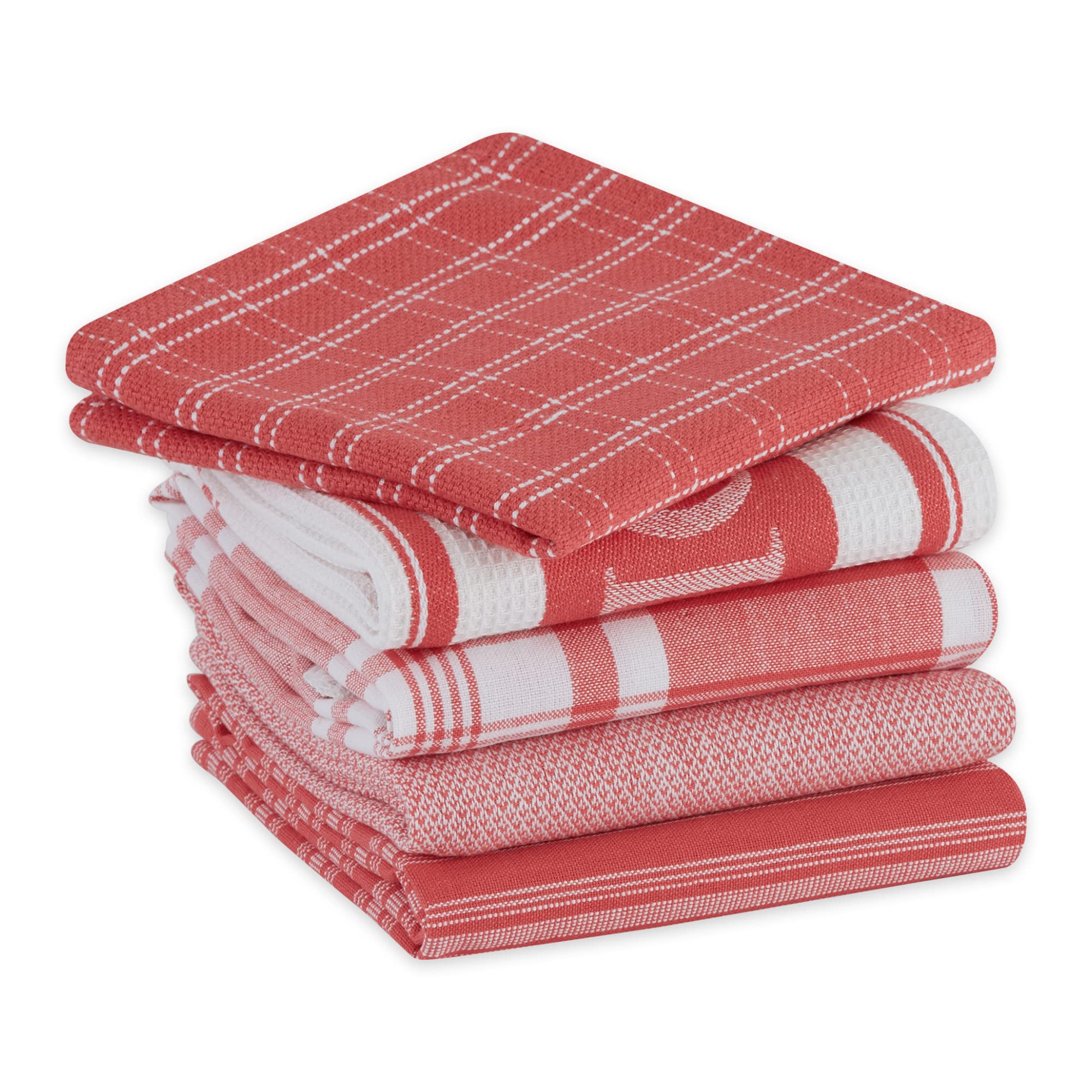 Dii Everyday Collection Foodie Kitchen Set, Dishtowel & Dishcloth, Coral, 5 Piece