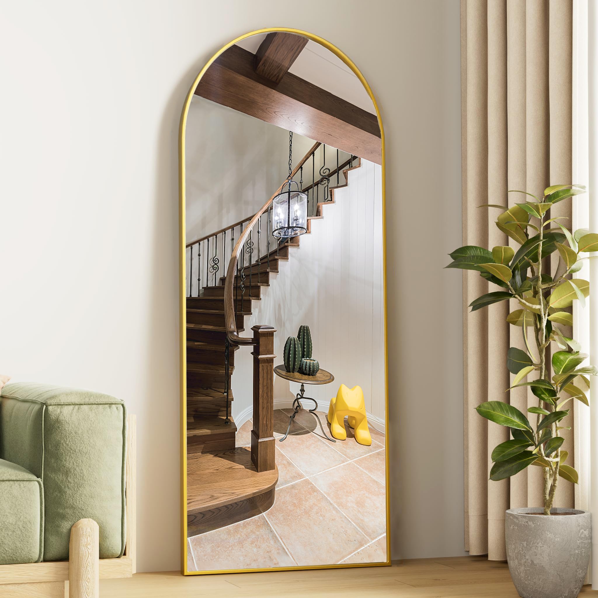 Floor Mirror, 64 x21  Gold Full Length Mirror, Arched Mirror Full Length, Freestanding Mirrors, Arch Floor Length Mirrors with T