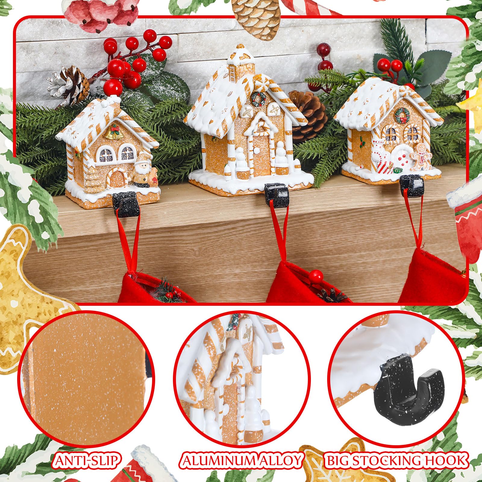 Riceshoot 3 Pcs Christmas Gingerbread House Stocking Holder Christmas Stocking Holders for Mantle Village Stand Tree Santa House