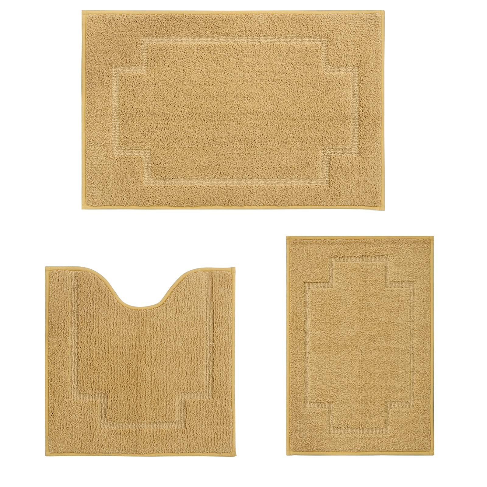 Cnnj Bath Rugs Set 3 Pieces Bathroom Mat Soft Absorbent Plush Shaggy Soft Floor Non Slip Shower Bath Tub Machine Washable Honey