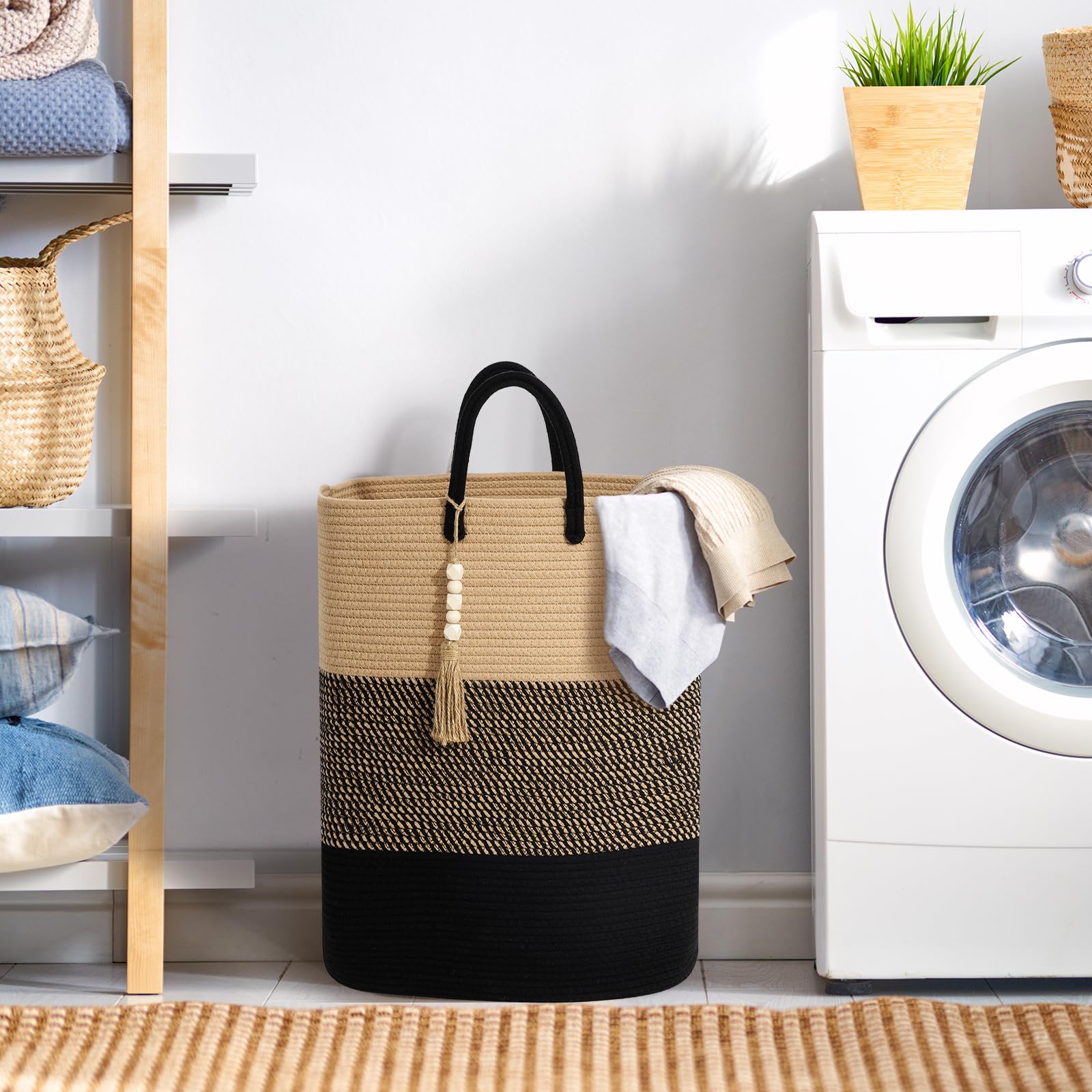 Woven Laundry Basket For Clothes, 100 L Large Rectangle Laundry Hampers, Nursery Storage Basket For Toys, Tall Dirty Clothes Ham