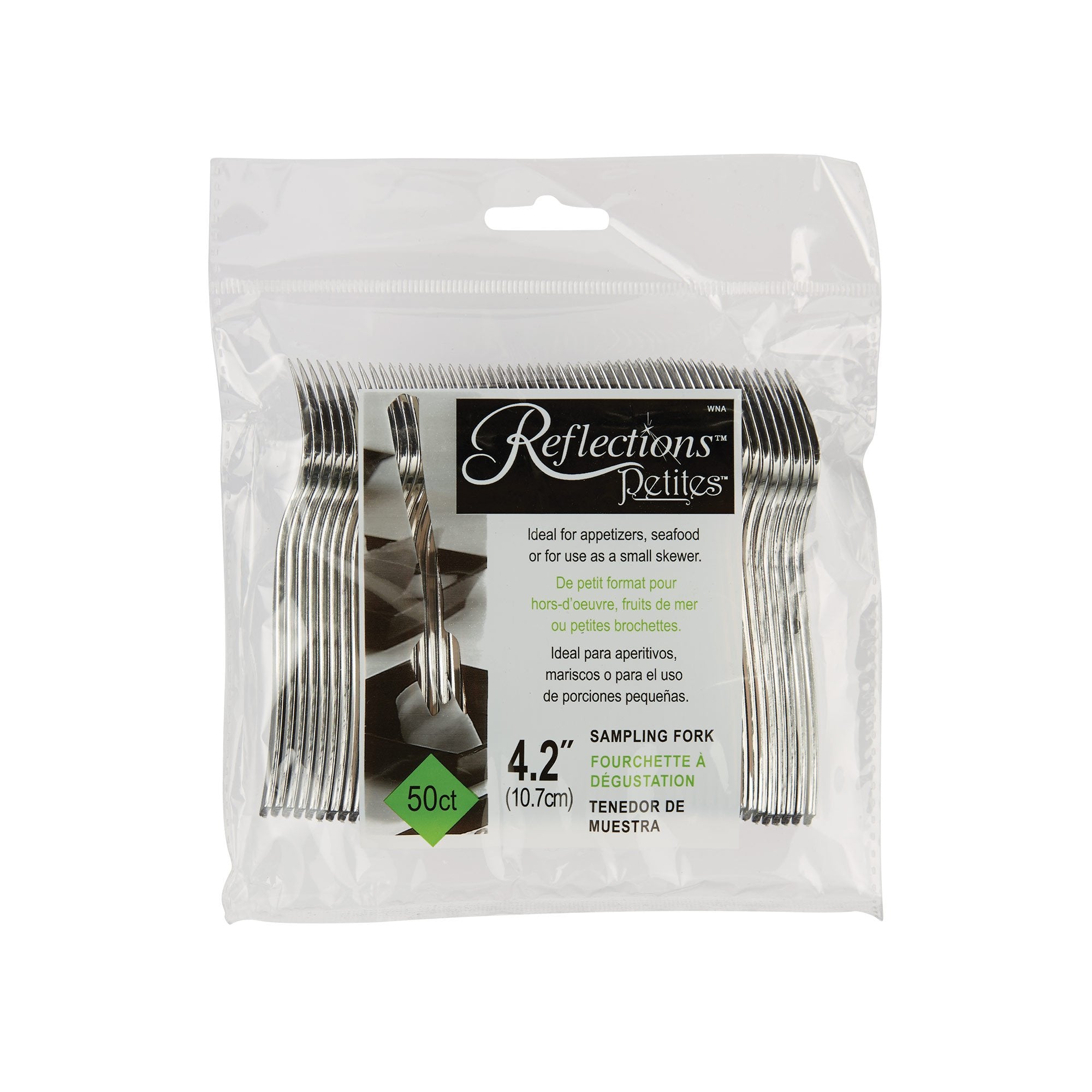 Wna 50 Count Reflections 4.2 Petite Plastic Tasting Fork, Silver