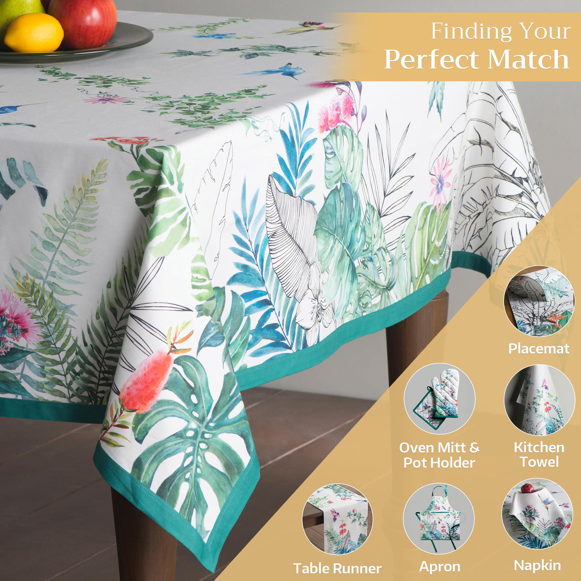 Maison d Hermine Table Cloth Rectangle Table 100% Cotton 60 x 108 Inches Tablecloth Reusable Decorative for Dining Room, Farmho