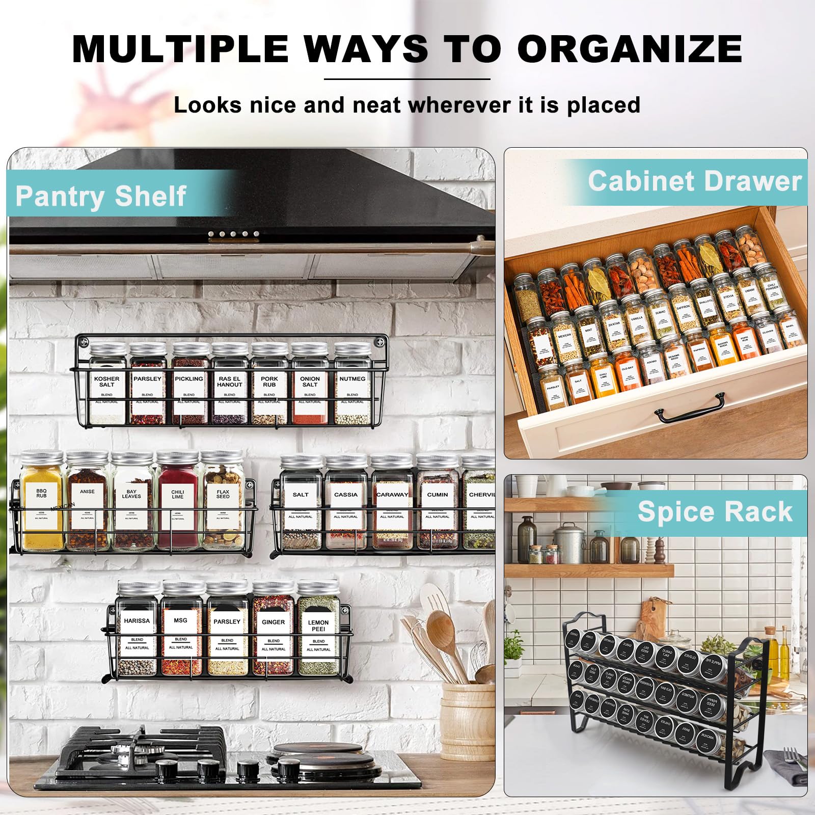 Aisiprin 24 Pcs Glass Spice Jars With Labels, 4Oz Small Empty Square Seasoning Containers Bottles - Shaker Lids, Funnel, Brush,4