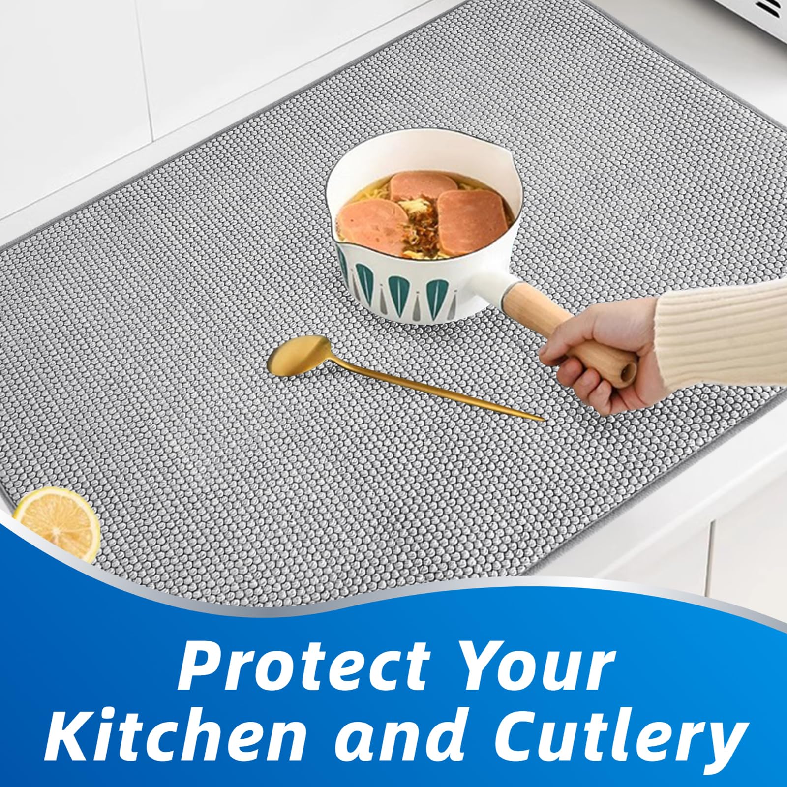 2 Pcs Large Dish Drying Mat For Kitchen Counter,24 X 17 Inch Absorbent Microfiber Dishes Drainer Mats,Xl Dish Drying Pad For Cou