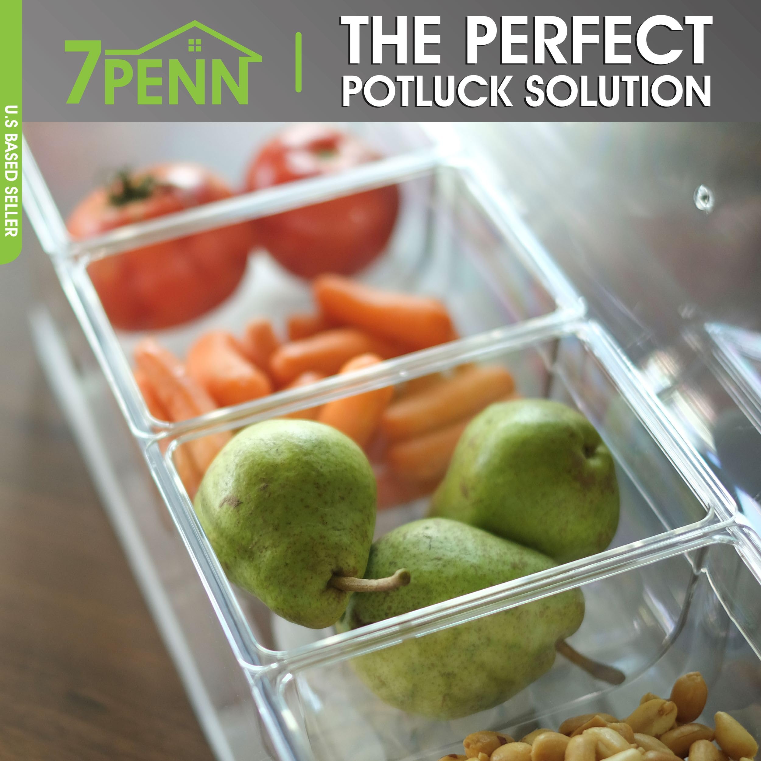 7Penn Condiment Tray With Ice Chamber, 4 Condiment Containers, Lid - Bar Garnish Tray Chilled Condiment Server Caddy