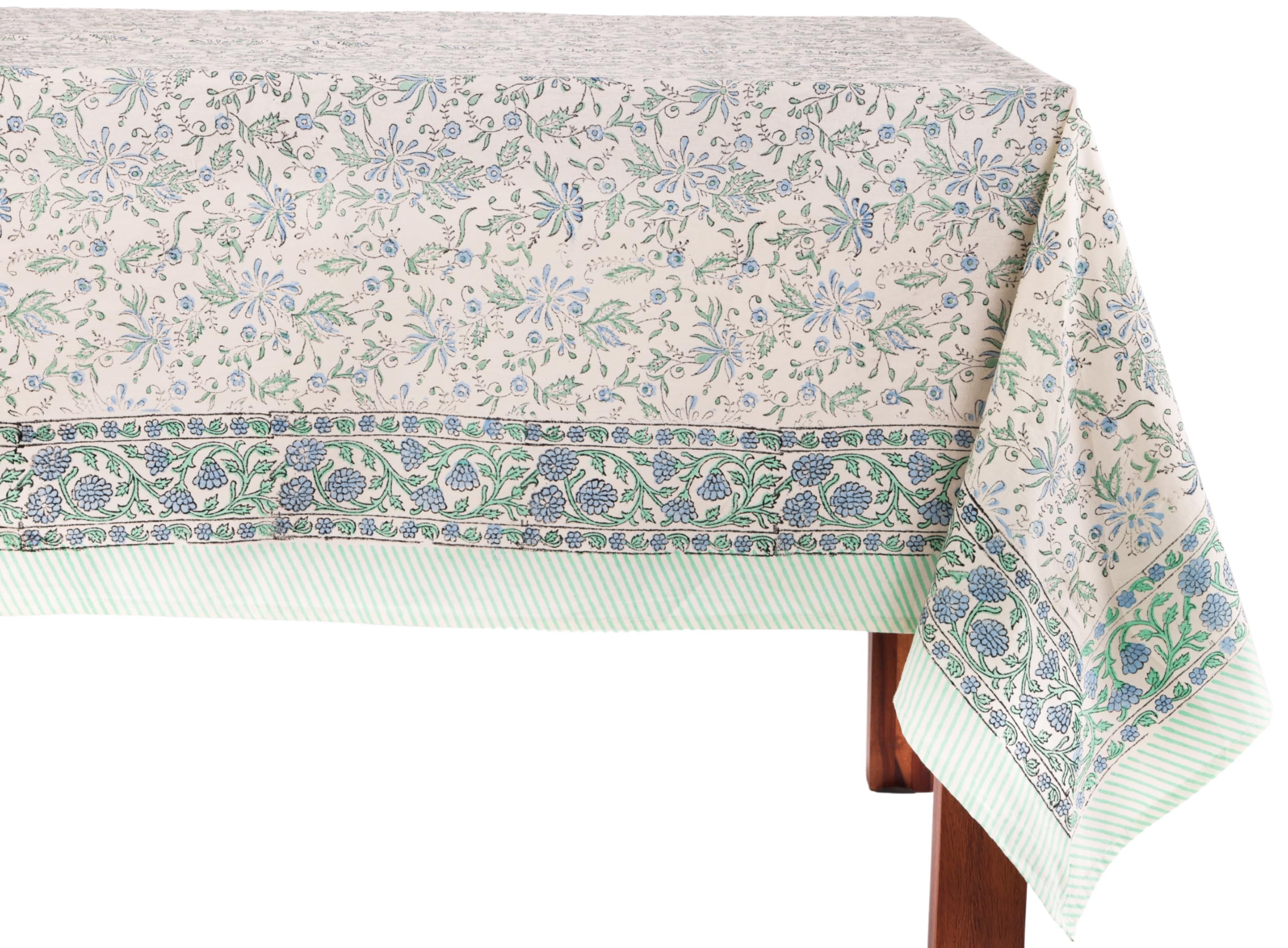 ATOSII Aster Blue 100% Cotton Square Boho Fall Tablecloth, Handblock Floral Table Cloth Linen for Kitchen Dining I Parties Weddi