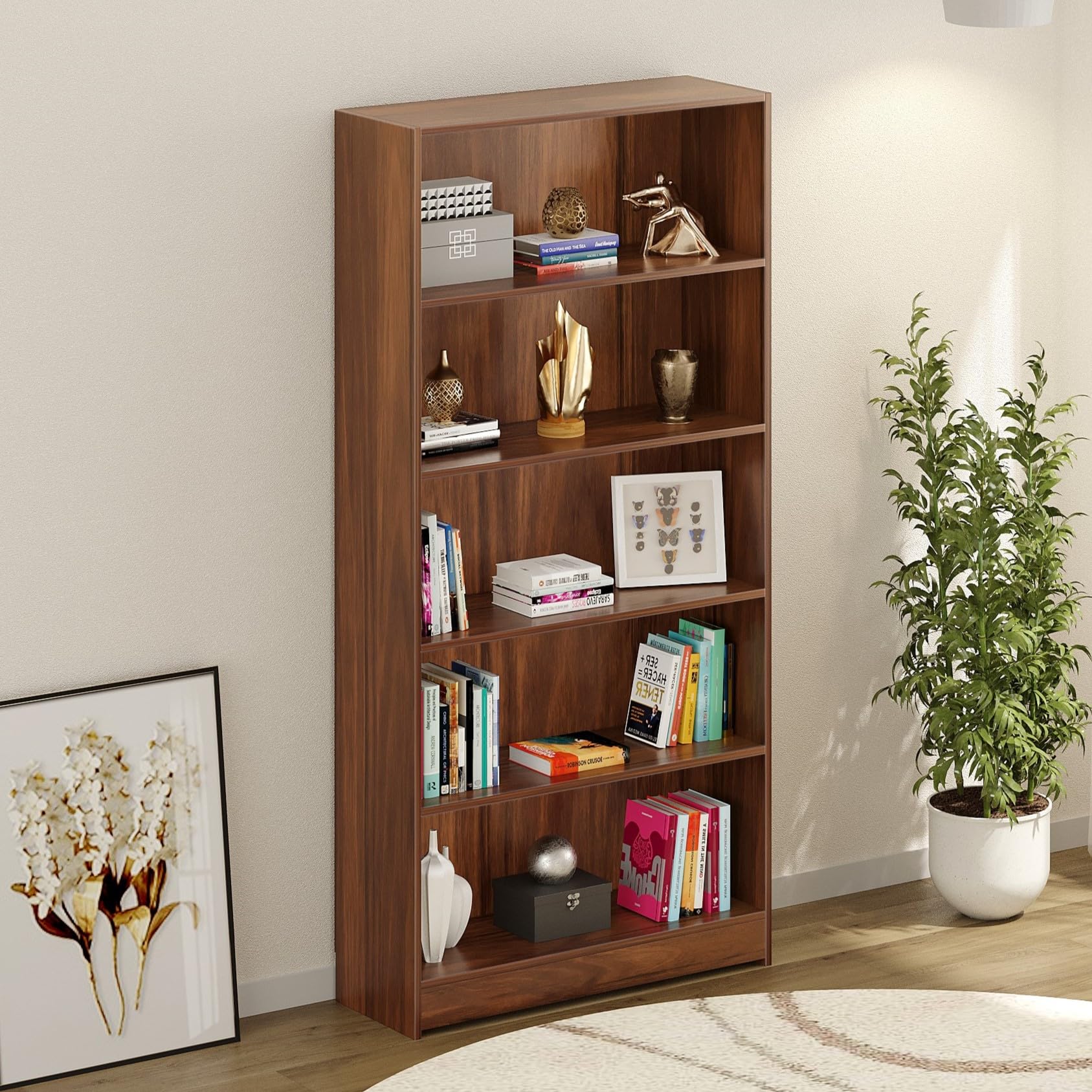 Bluewud Alex Multi Layer Wide & Narrow Design Bookshelf Filing Cabinet Books Rack Organizer For Dcor Display Wall Mount Floor St