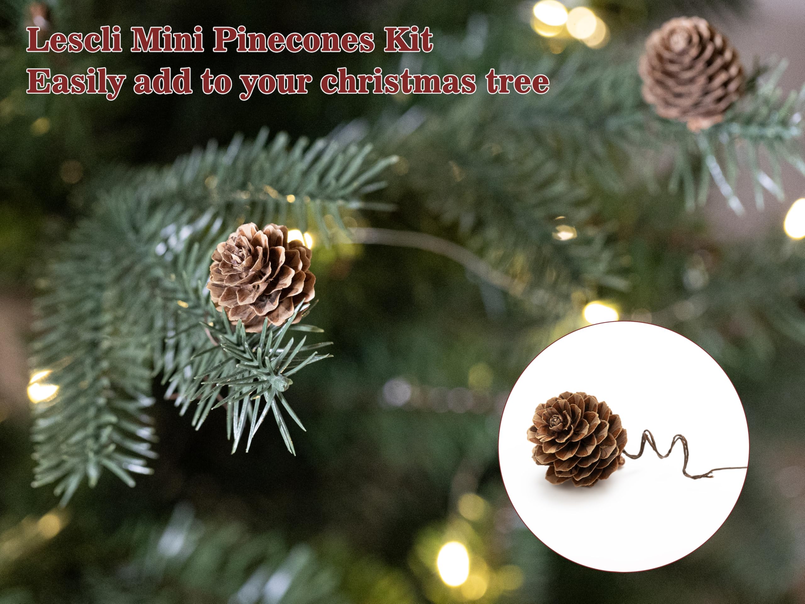 Lescli 168 Pcs Natural Mini Pine Cone Kit with Brown Iron Wires for DIY - 0.6-1.2 Small Pinecones Ornaments Bulk for Crafts, Vas