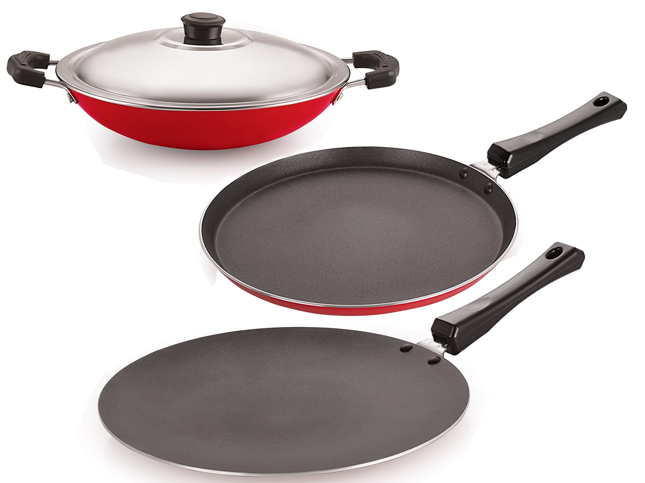 Nirlon Heat Resistance NonStick Kitchenware Combo Set With Bakelite Handle, Multicolor