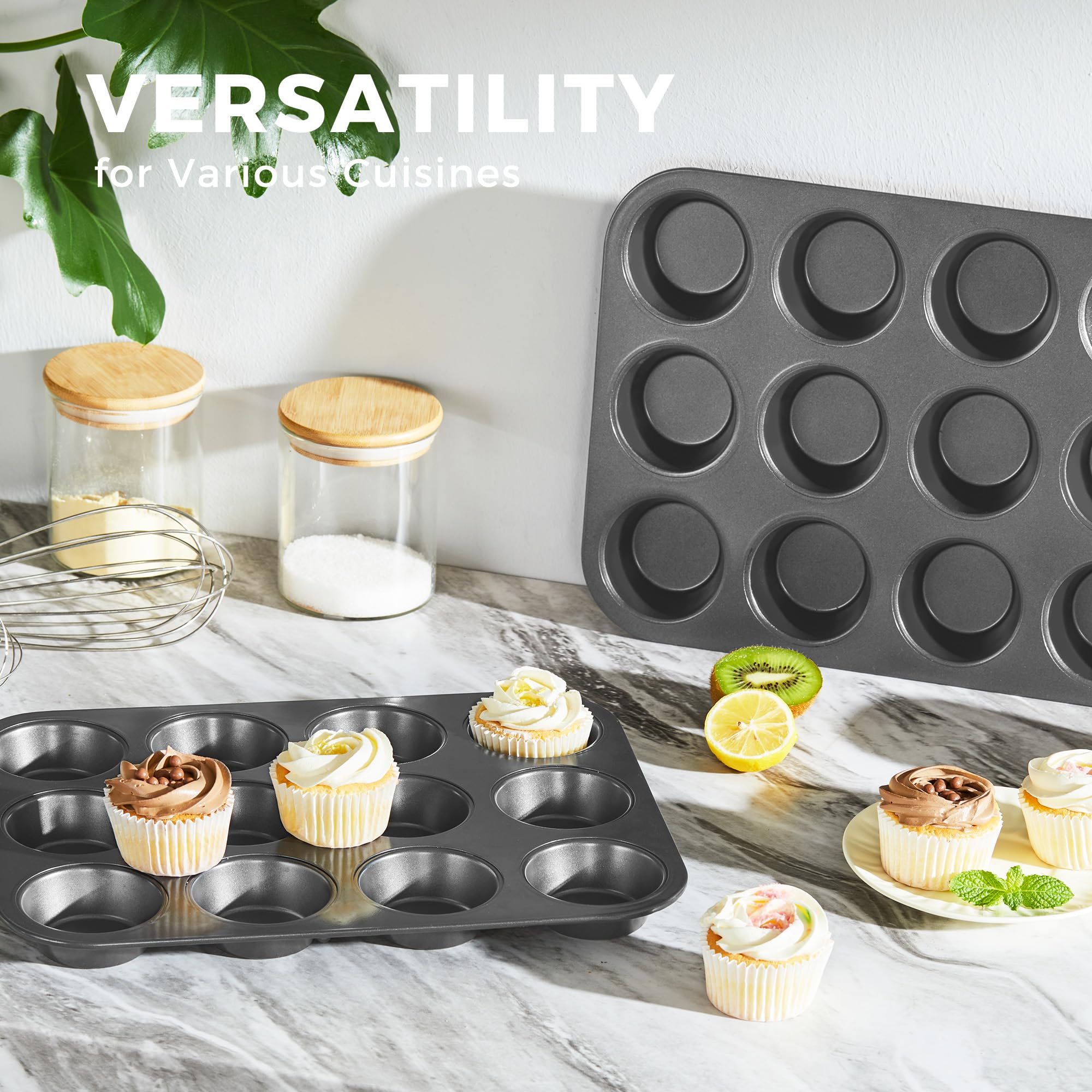 Hongbake Muffin Pan For Baking, Nonstick Cupcake Tin 12 Cup, 2 Pack Cup Cake Tray, Premium Cheesecake Pans, Dishwasher Safe - Da