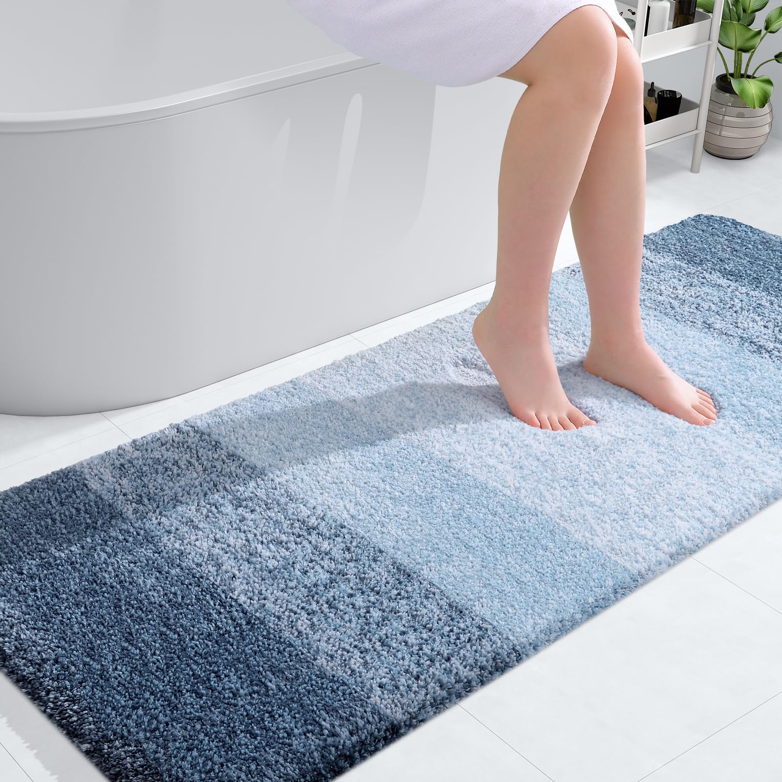 Olanly Luxury Bathroom Rug Mat 59X24, Extra Soft And Absorbent Microfiber Bath Rug, Non-Slip Plush Shaggy Bath Carpet Runner, Ma