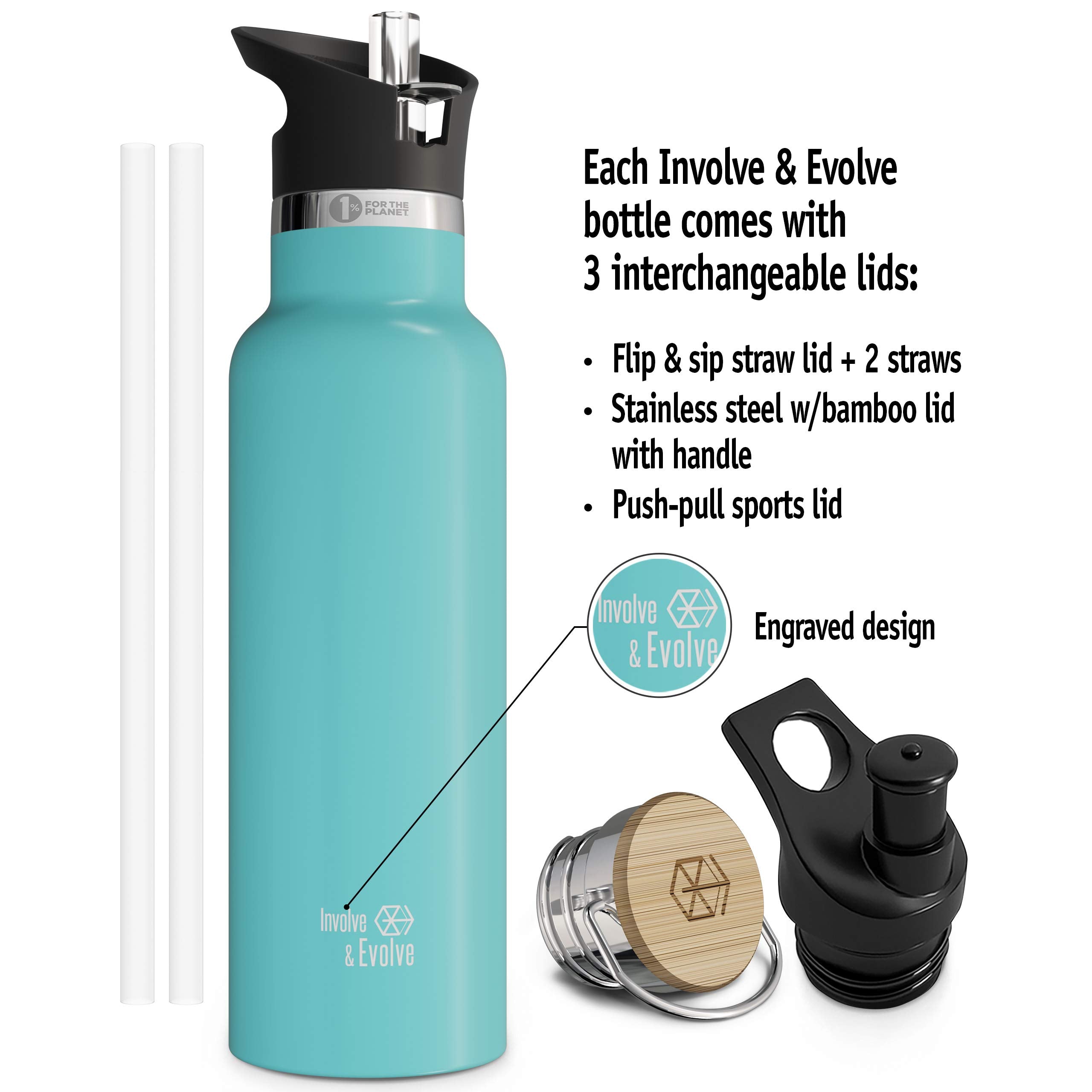 Kids Water Bottle Easy-Sip Straw Lid Leak-Proof Insulated Stainless Steel Thermos Perfect For School & Pickleball 3 Lids Bpa-Fre