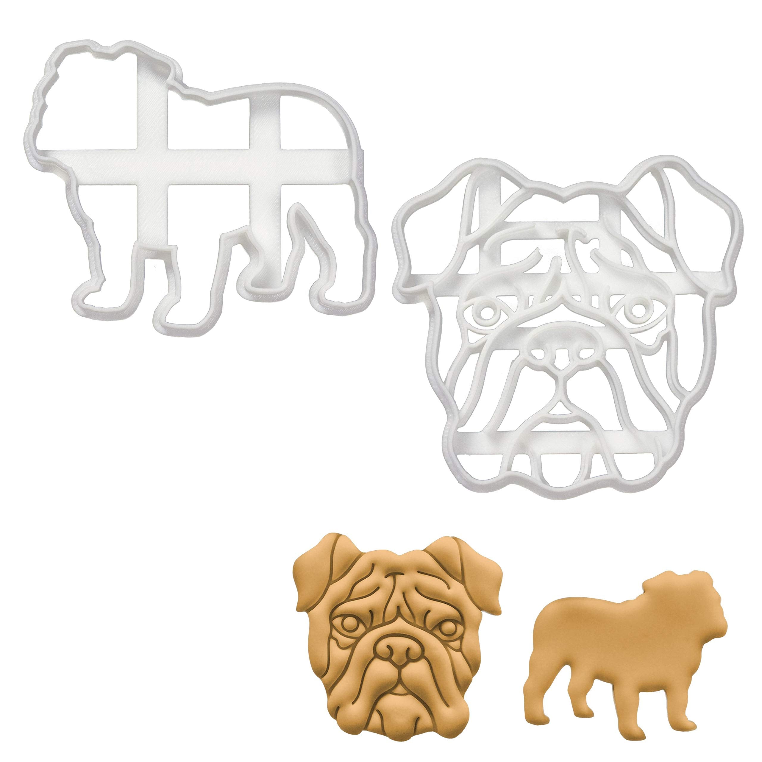 Set Of 2 English Bulldog Cookie Cutters (Designs: English Bulldog Silhouette And English Bulldog Face), 2 Pieces - Bakerlogy