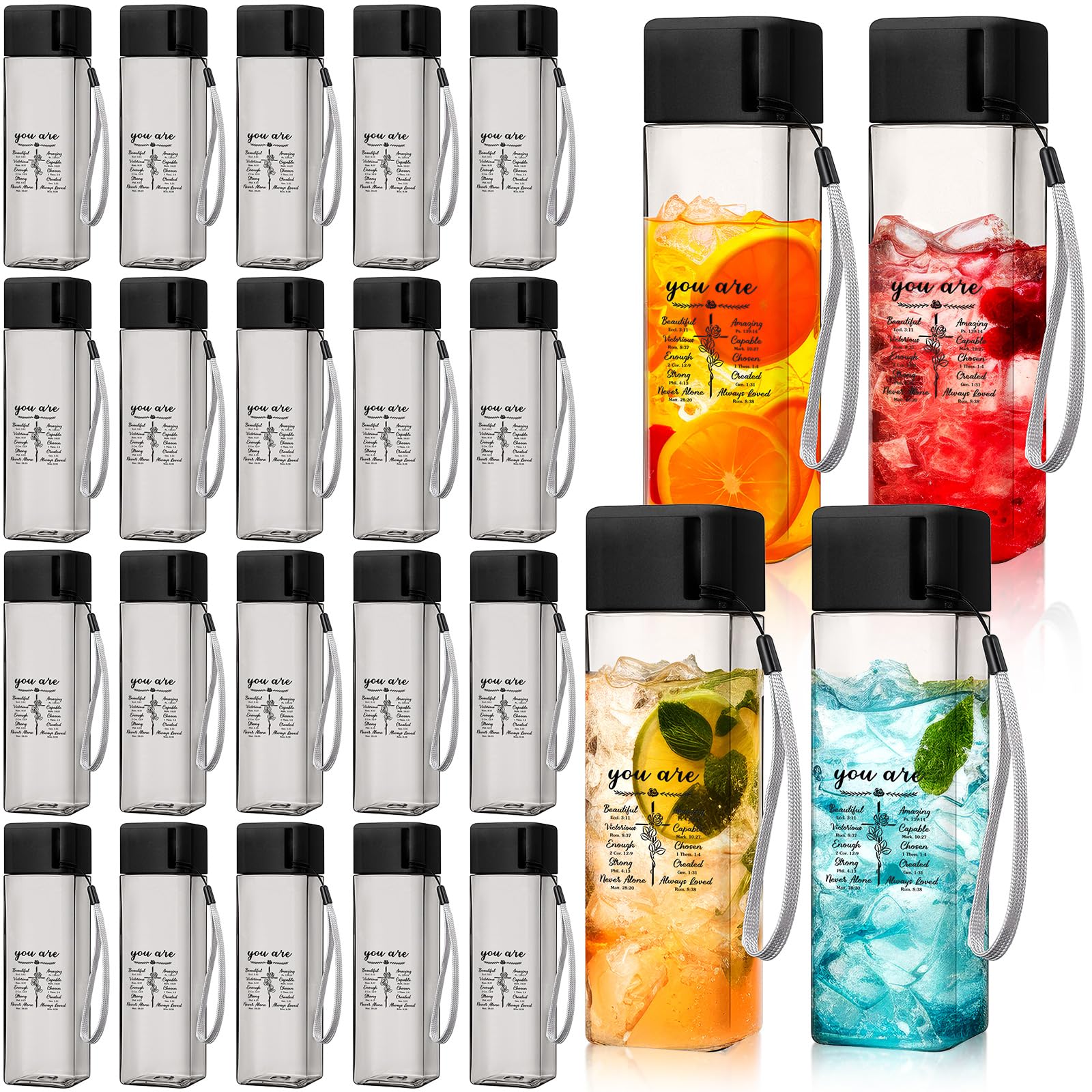 LemonRoad 24 Pack Christian Gift Water Bottles Bulk 17 Ounces Employee Appreciation Gifts Plastic Water Bottle Reusable Cup Insp