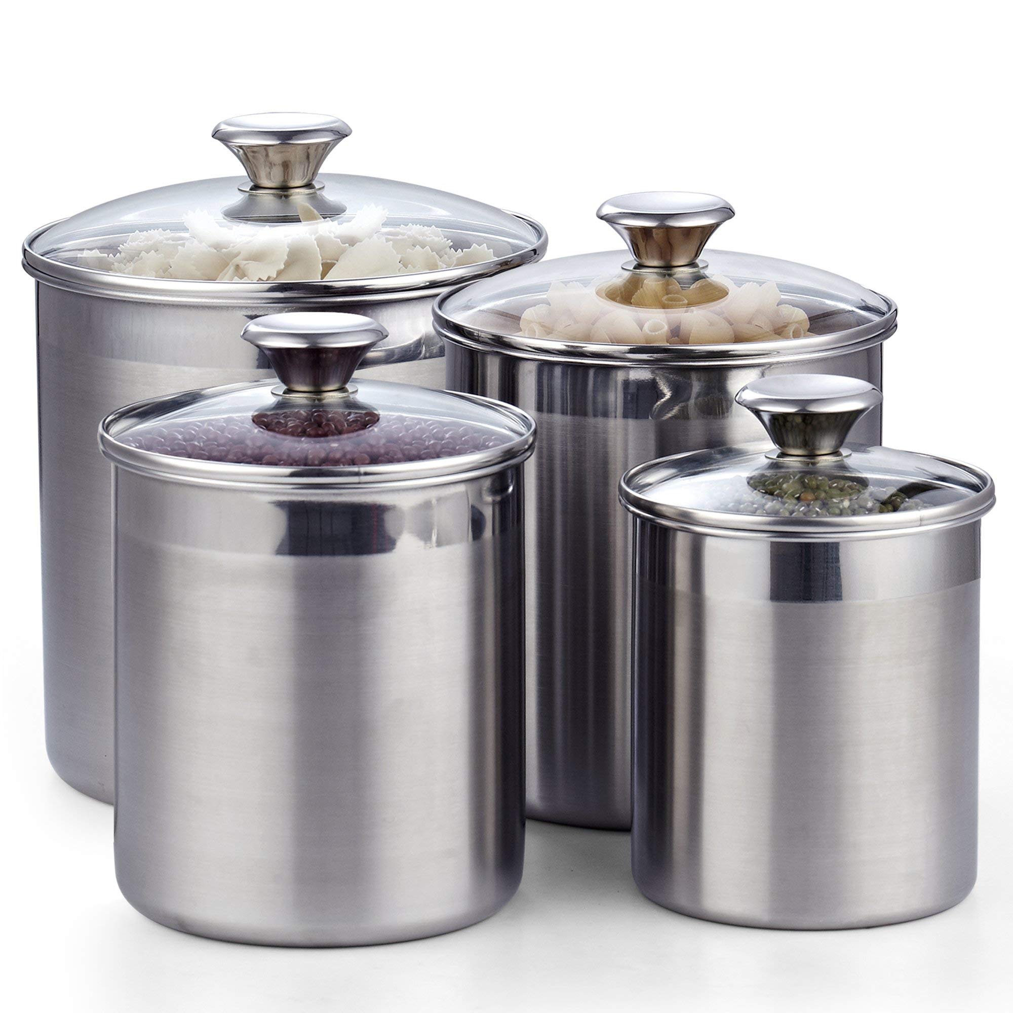 Cooks Standard Stainless Steel Food Jar Storage Canister Set Large 4-Piece, 1.6Qt/2.5Qt/3.5Qt /5Qt Airtight Containers With Glas