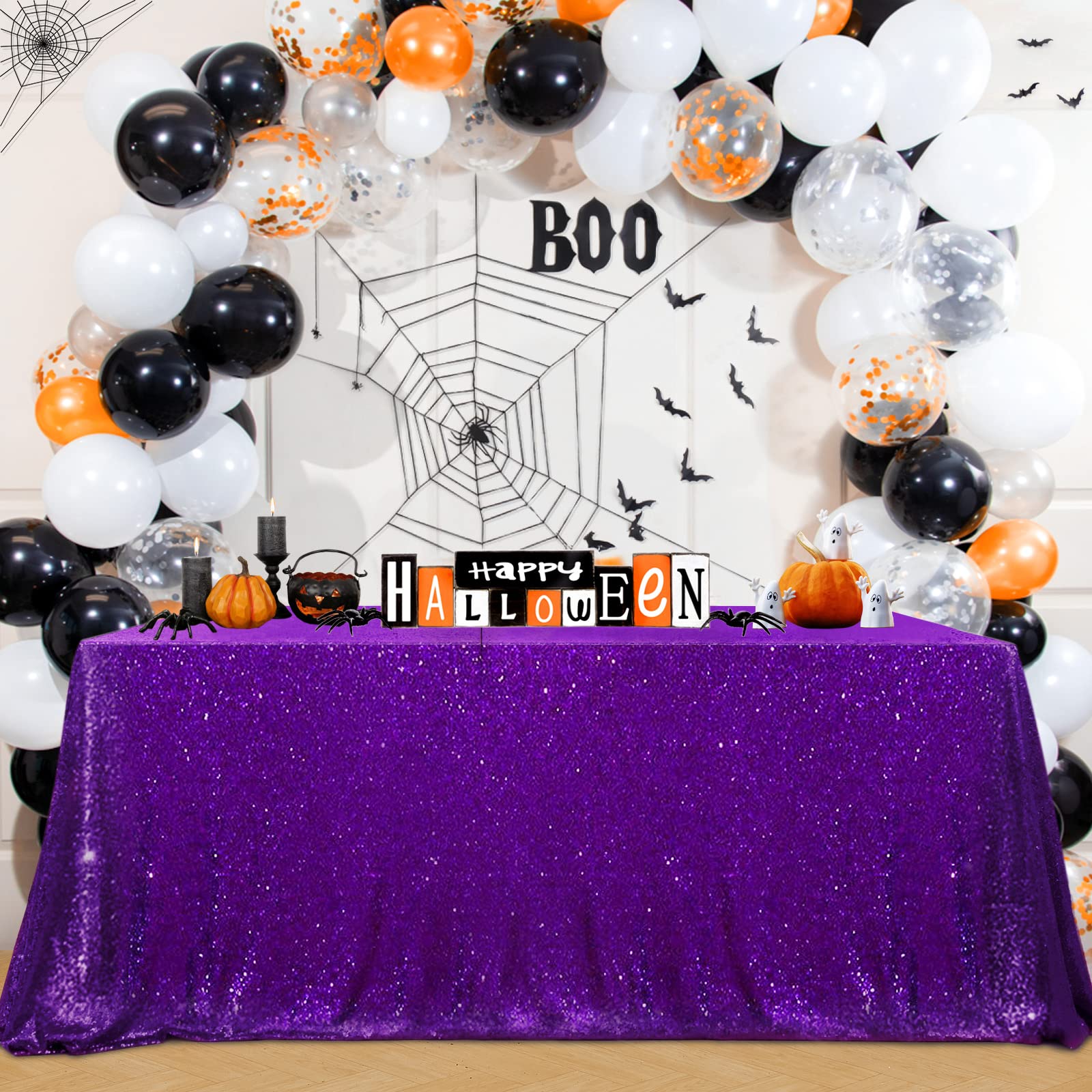 B-Cool Purple Sequin Tablecloth 60X102 Inch Sparkly Table Cloth Purple Table Drape Overlay For Wedding Halloween Birthday Party