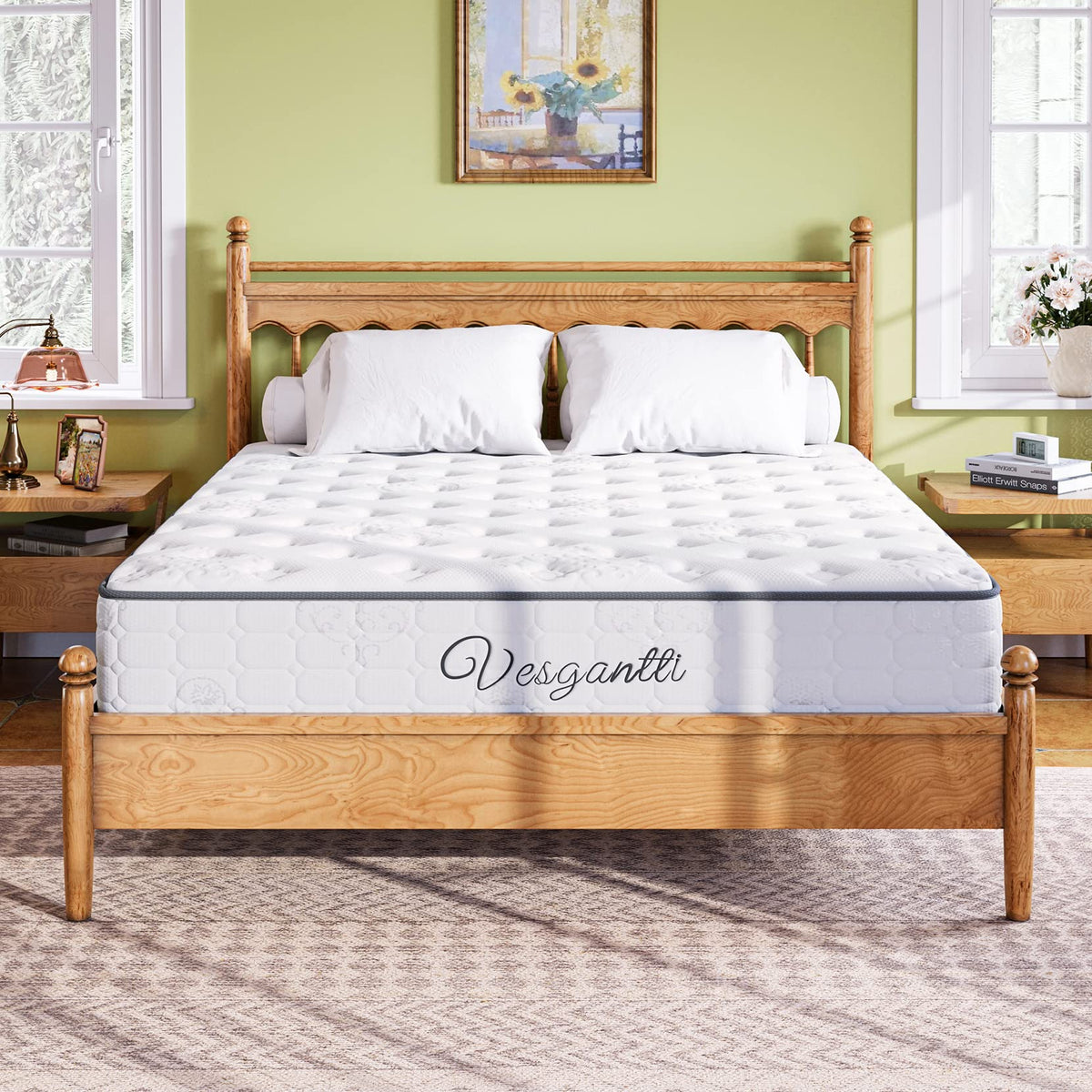 Vesgantti Twin Xl Mattress, 10 Inch Hybrid Xl Twin Mattress In A Box, Extra Long Twin Innerspring Mattress With Gel Memory Foam