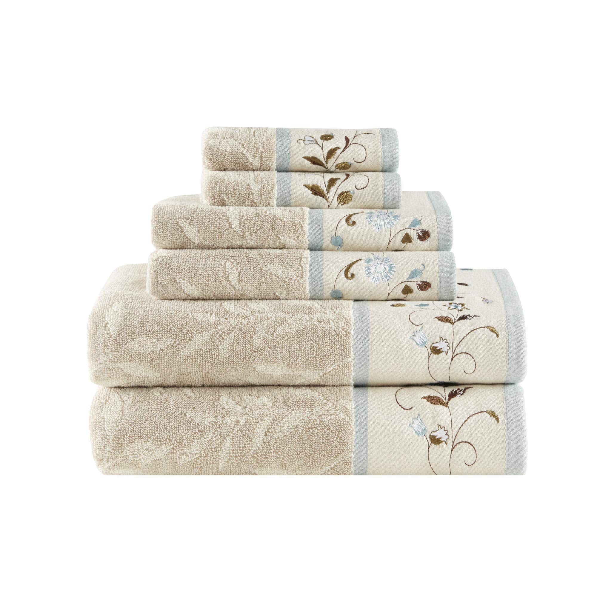 Madison Park Serene 100% Cotton Bath Towel Set Luxurious Floral Decorative Towels For Bathroom Embroidered Cotton Jacquard Desig