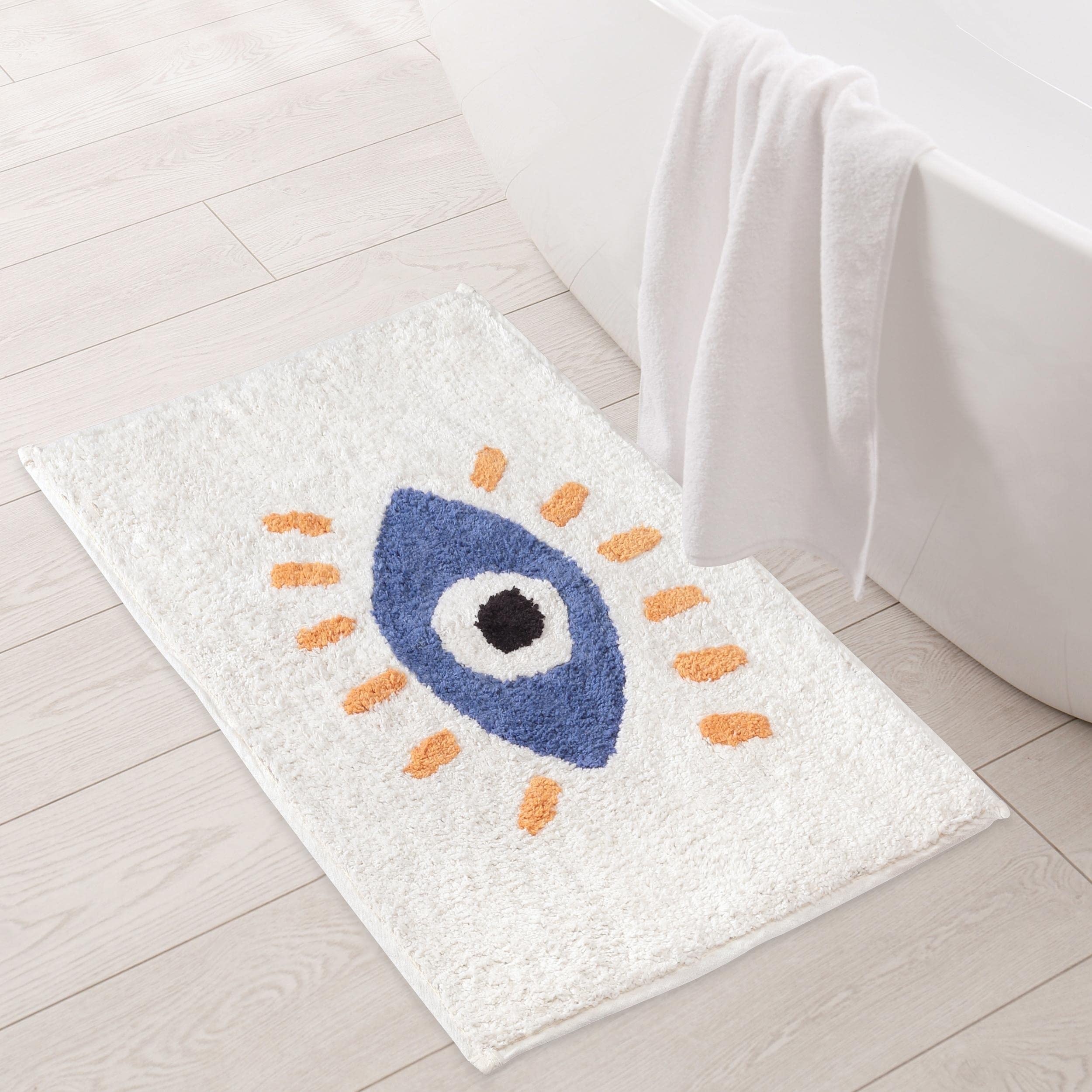 Folkulture Bathroom Rugs Or Bath Mats For Bathroom, 100% Cotton Bathmat Or Shower Mat, 24'' X 17'' Non Slip Tub Mat Or Farmhouse