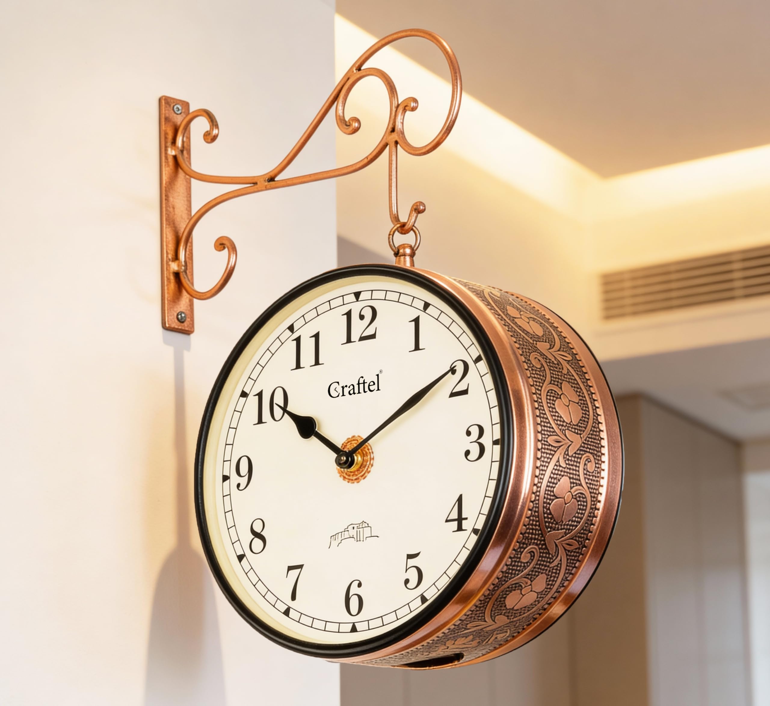 Craftel Metal Analog Double Sided Vintage English Roman Station Wall Clock For Living Room (Rose Gold_10 Inches)