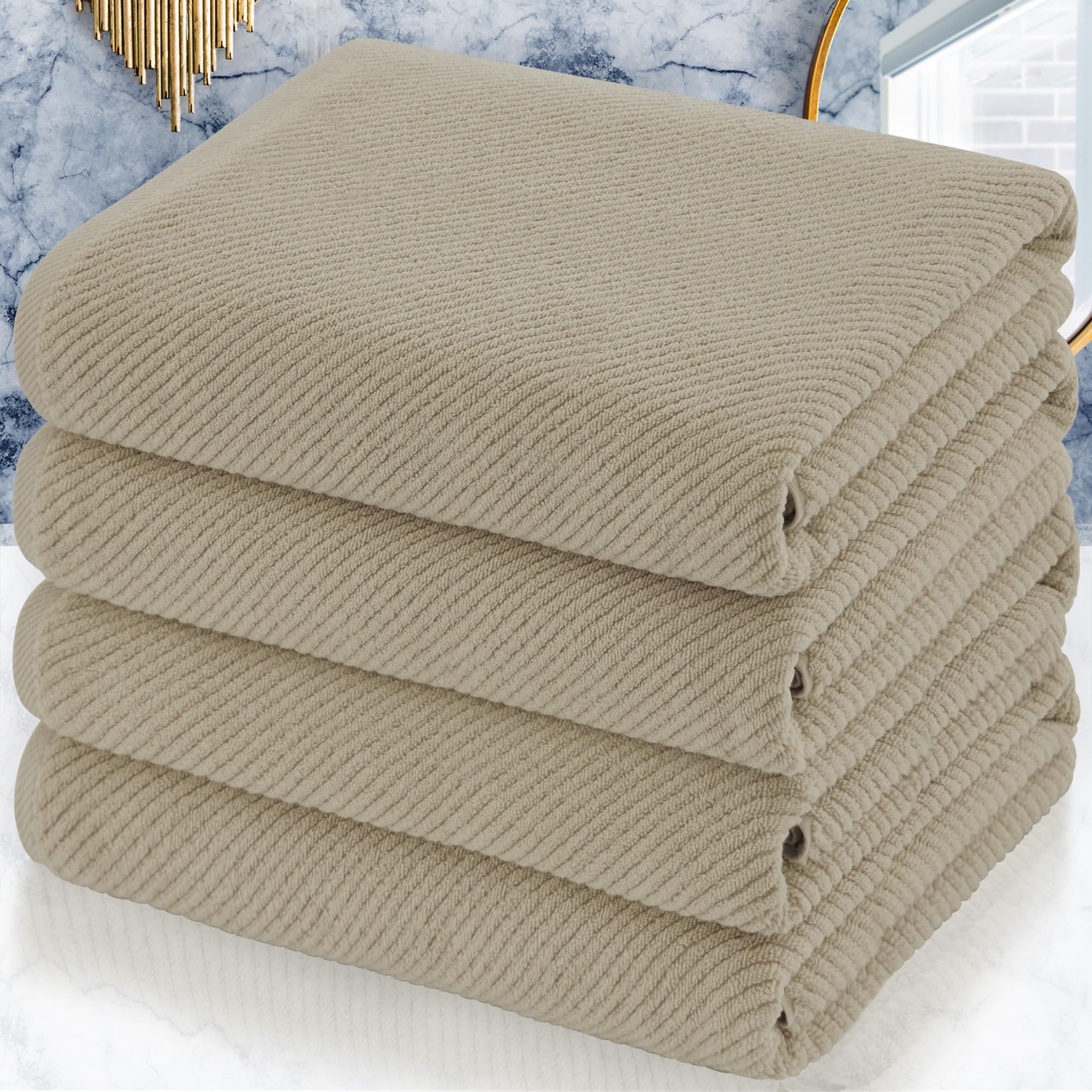 Voova & Movas Bath Towels Set Of 4, Large 30'' X 56'' - 100% Cotton | Quick Dry | Light Weight | Thick | Soft | Absorbent, Towel