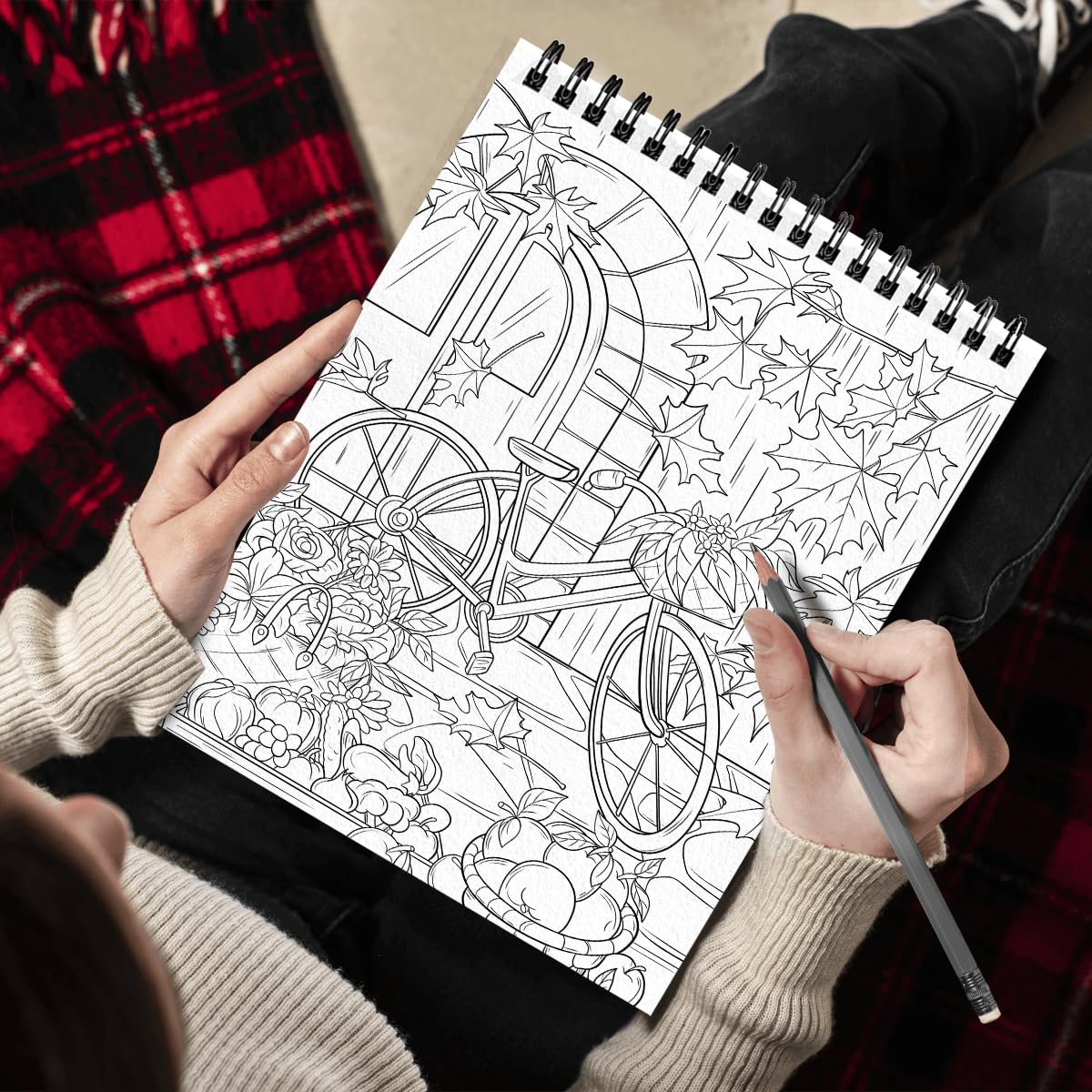 Autumn Charm Coloring Book For Adults Women Spiral Girls Wirebound Hardcover Large Print Pages With Charming Fall Scenes Beautif