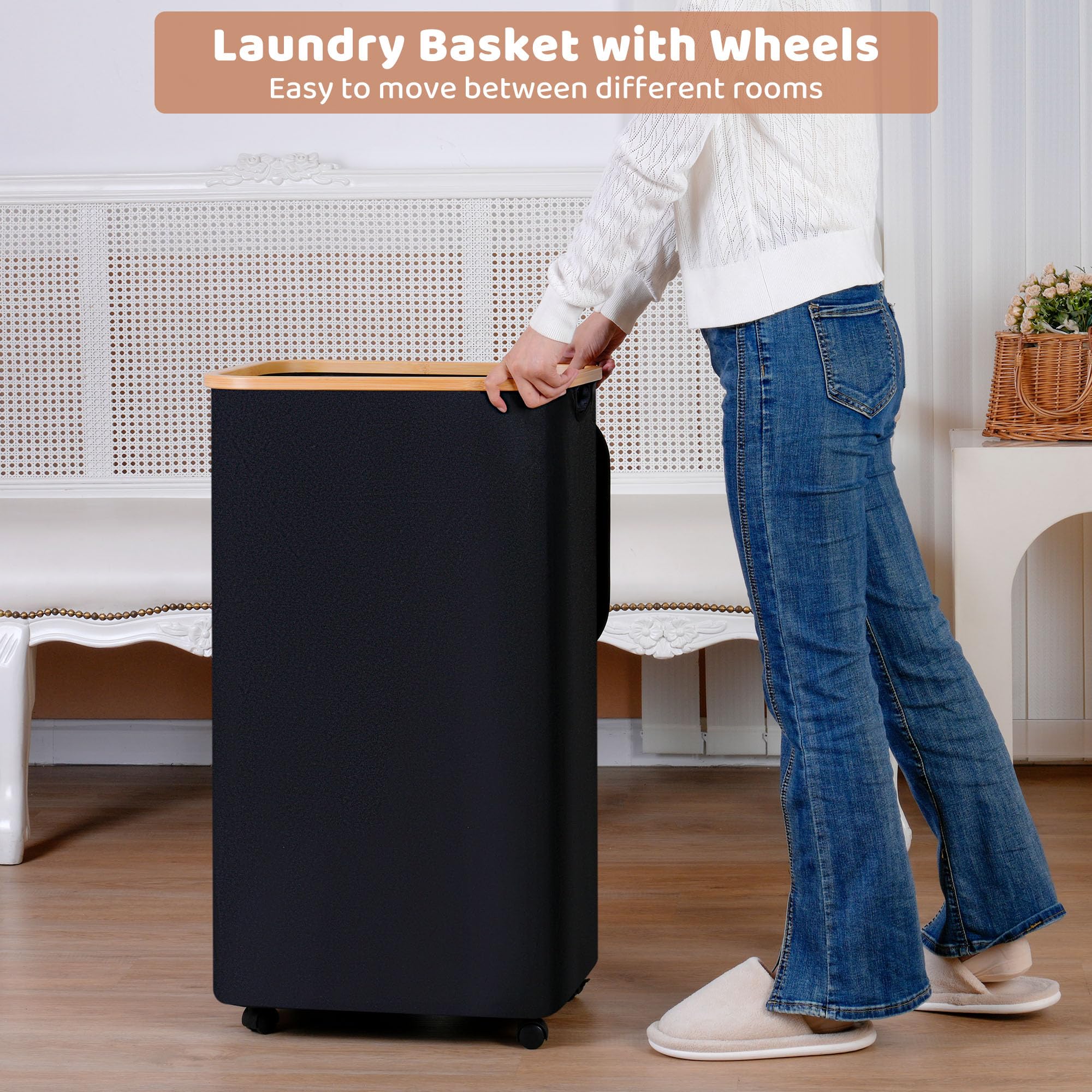 Iegrow 110L Laundry Basket With Wheels,Clothes Hamper For Laundry,Laundry Hamper With Lid And Inner Bag, For Laundry Room, Bedro
