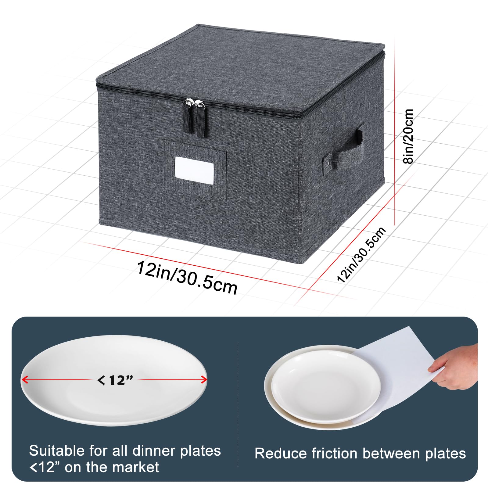 Popoly China Storage Containers Hard Shell Inside 12'' W X 8'' H, Dinner Plate Storage Containers For Dishes, Dinnerware With 24