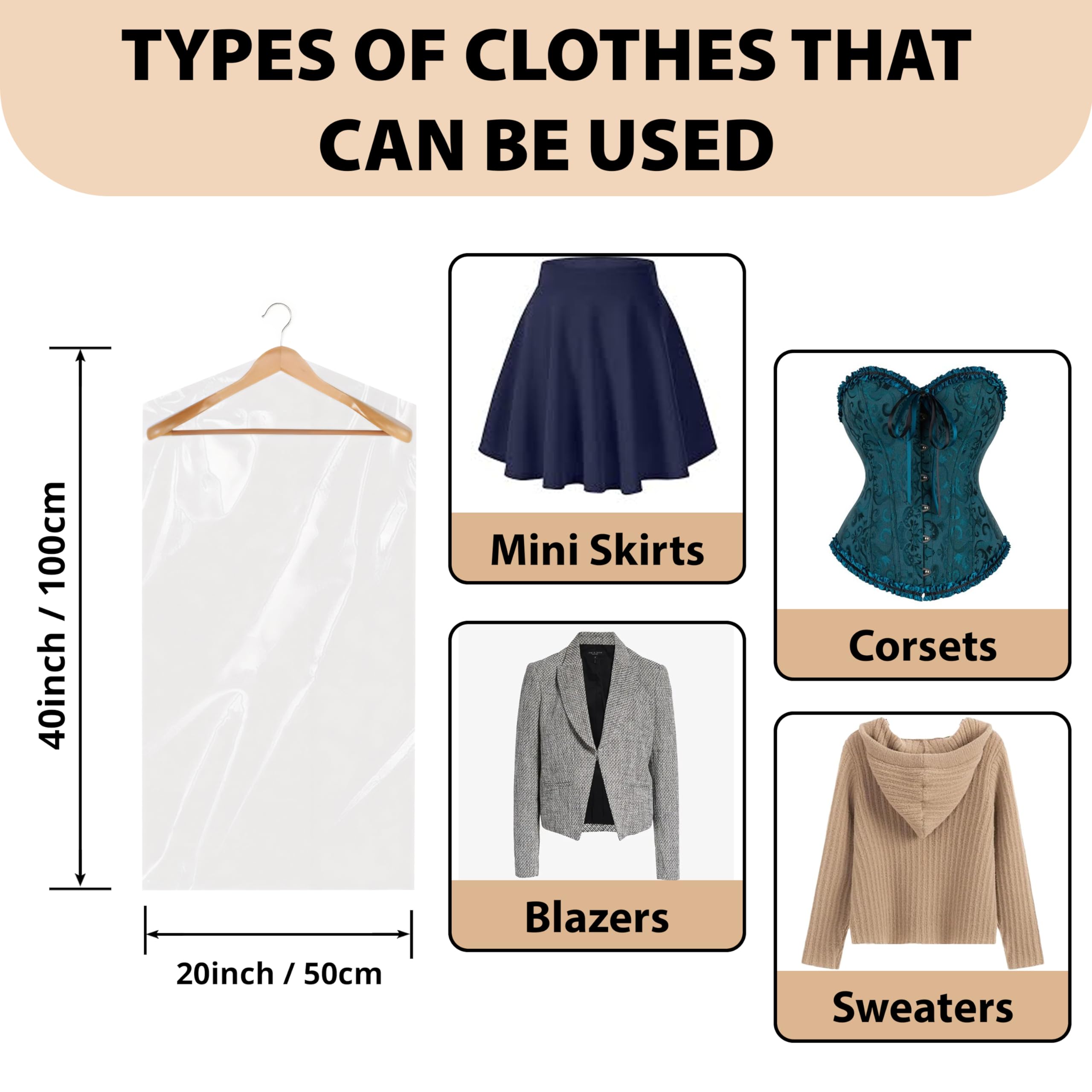 Party Bargains 40X20 Inch Clear Plastic Garment Bags, 100 Pack