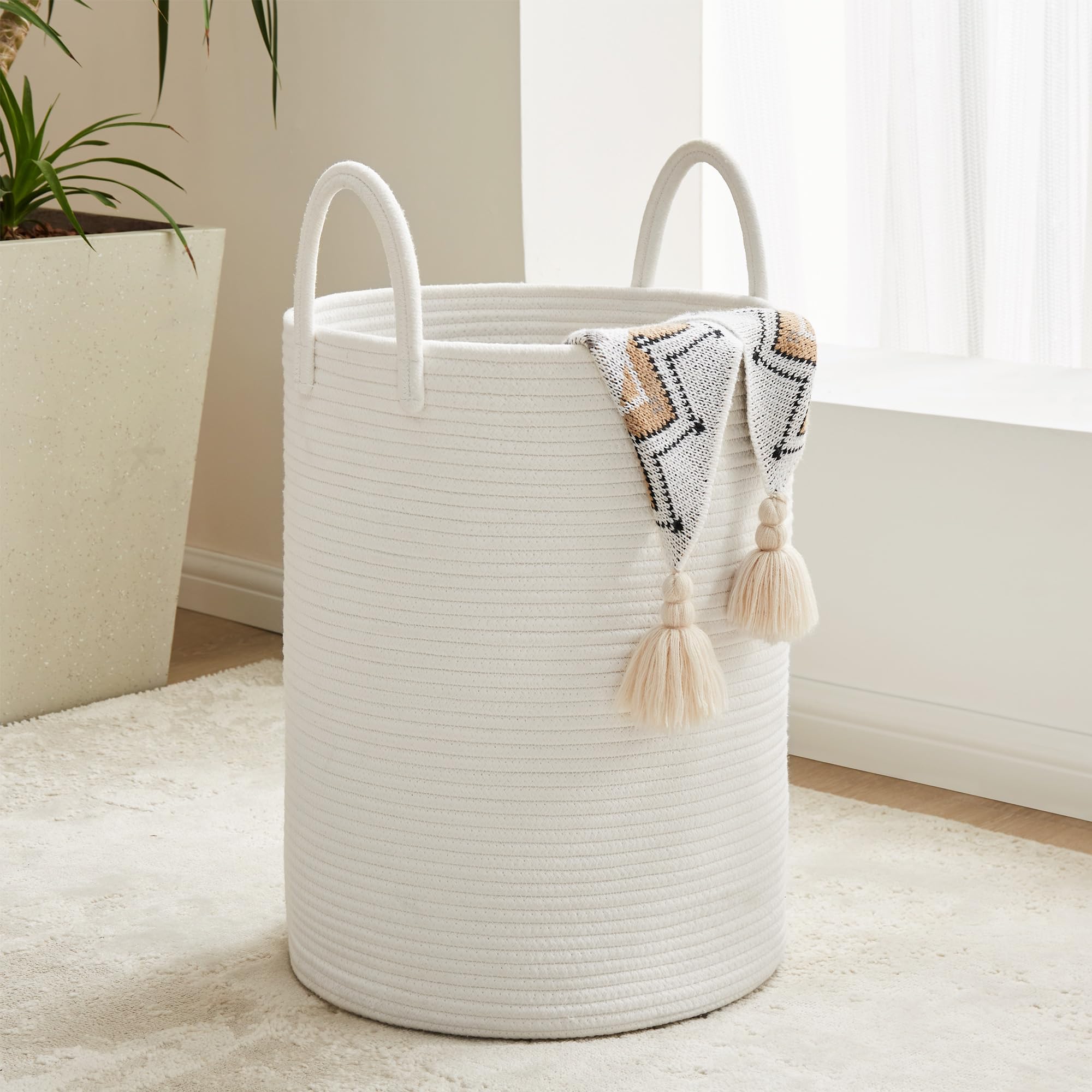 Cotton Rope Laundry Hamper By Youdenova, 72L - Woven Collapsible Laundry Basket - Clothes Storage Basket For Blankets, Laundry R
