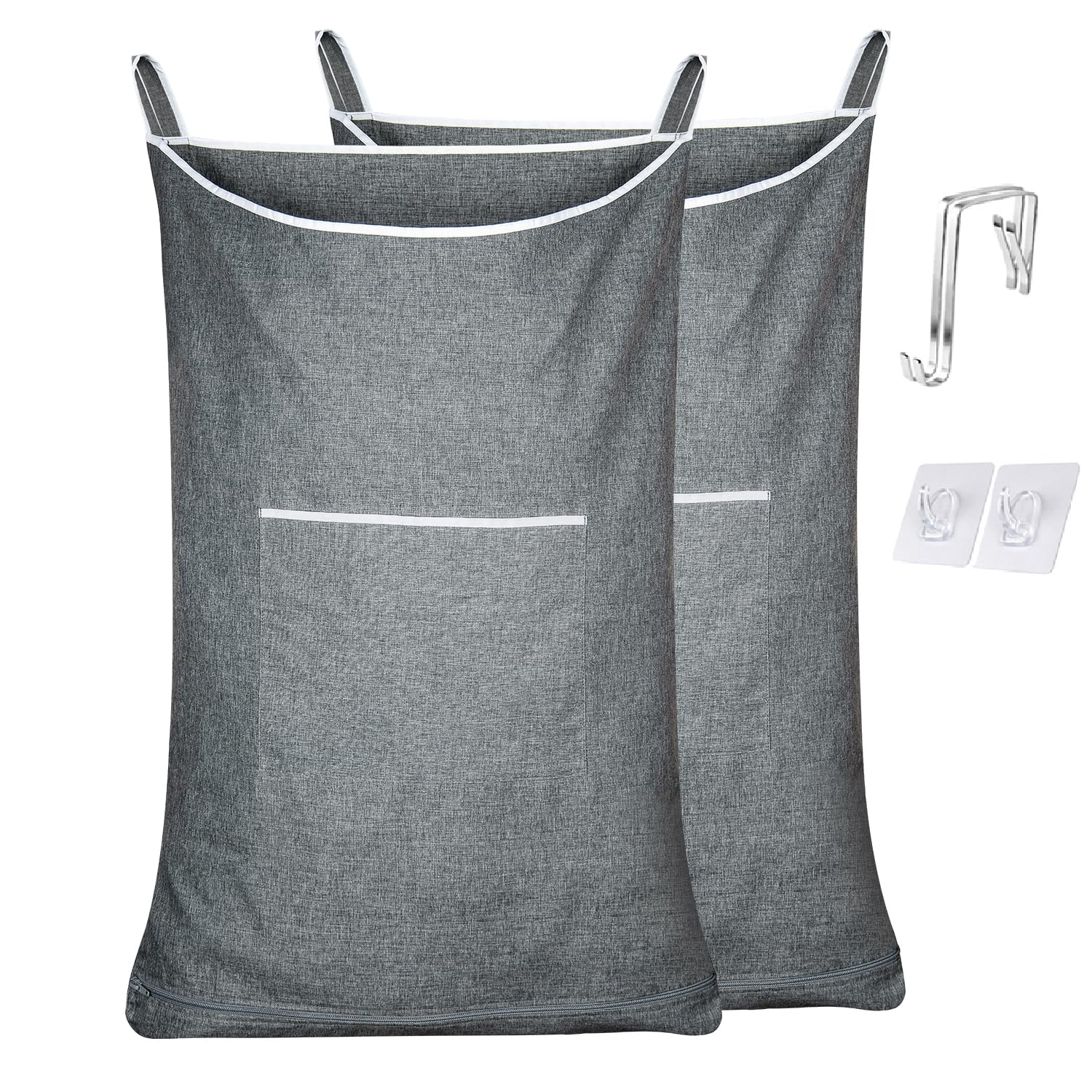 Kingsuslay Xl Large Hanging Laundry Hamper With Over Door Hooks,Over The Door Laundry Hamper With Zipper And Wide Open Top,Hangi