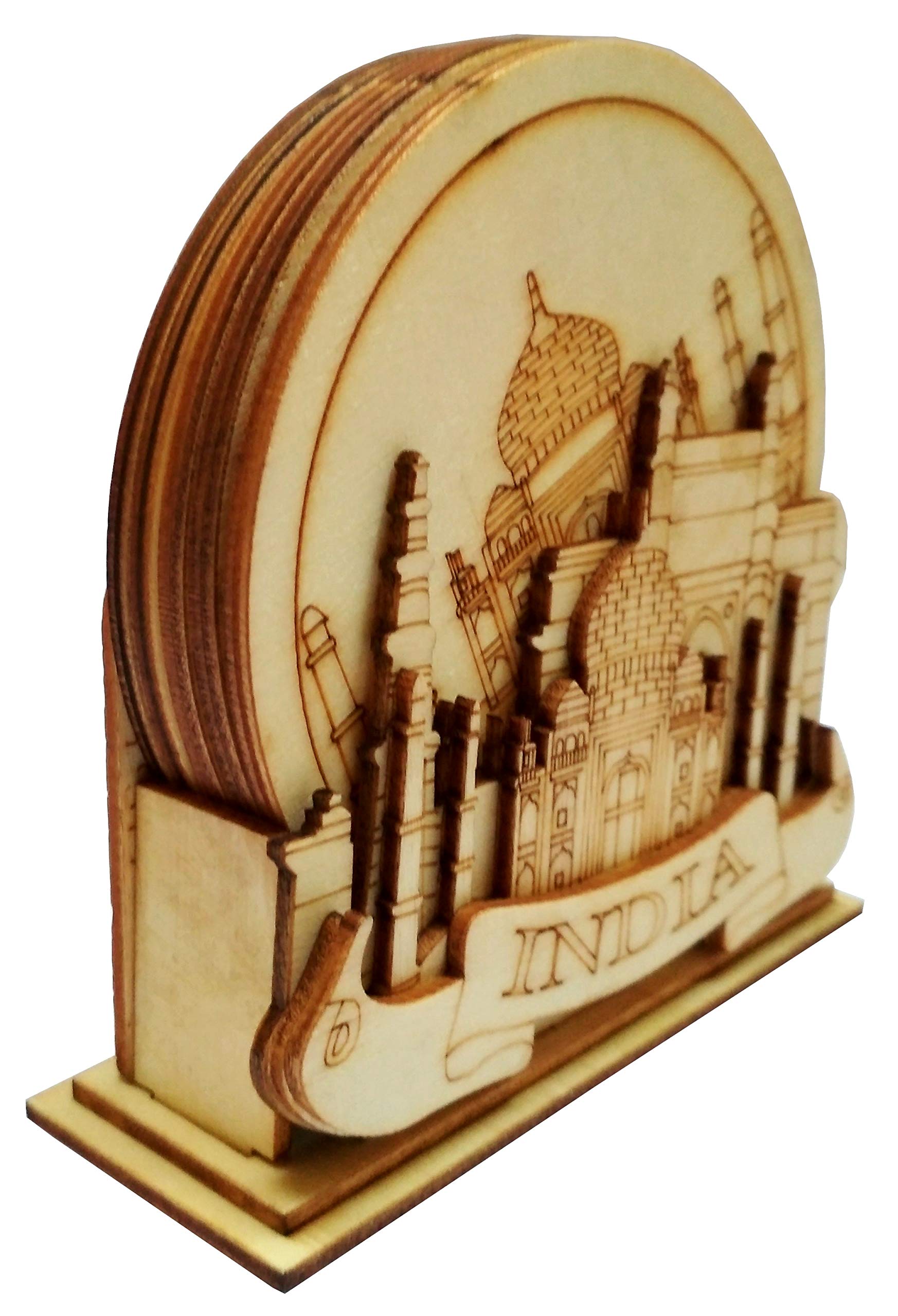 Purpledip Wooden Coasters Set Of 5: Taj Mahal (11669)