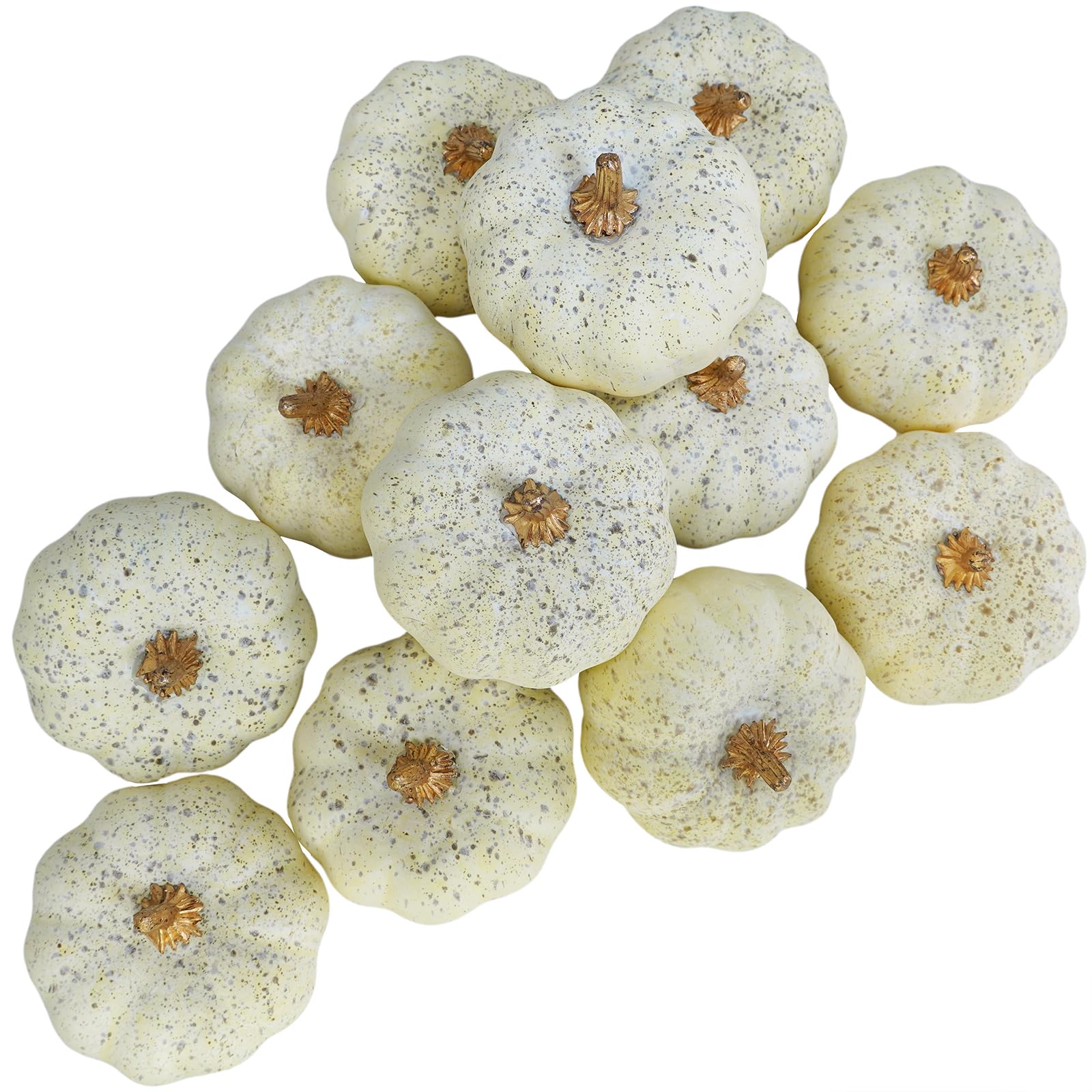 Winlyn 12 Pcs Small Artificial Cream Pumpkins Decorative Pumpkins Foam Pumpkins for Fall Harvest Wedding Baby Shower Thanksgivin