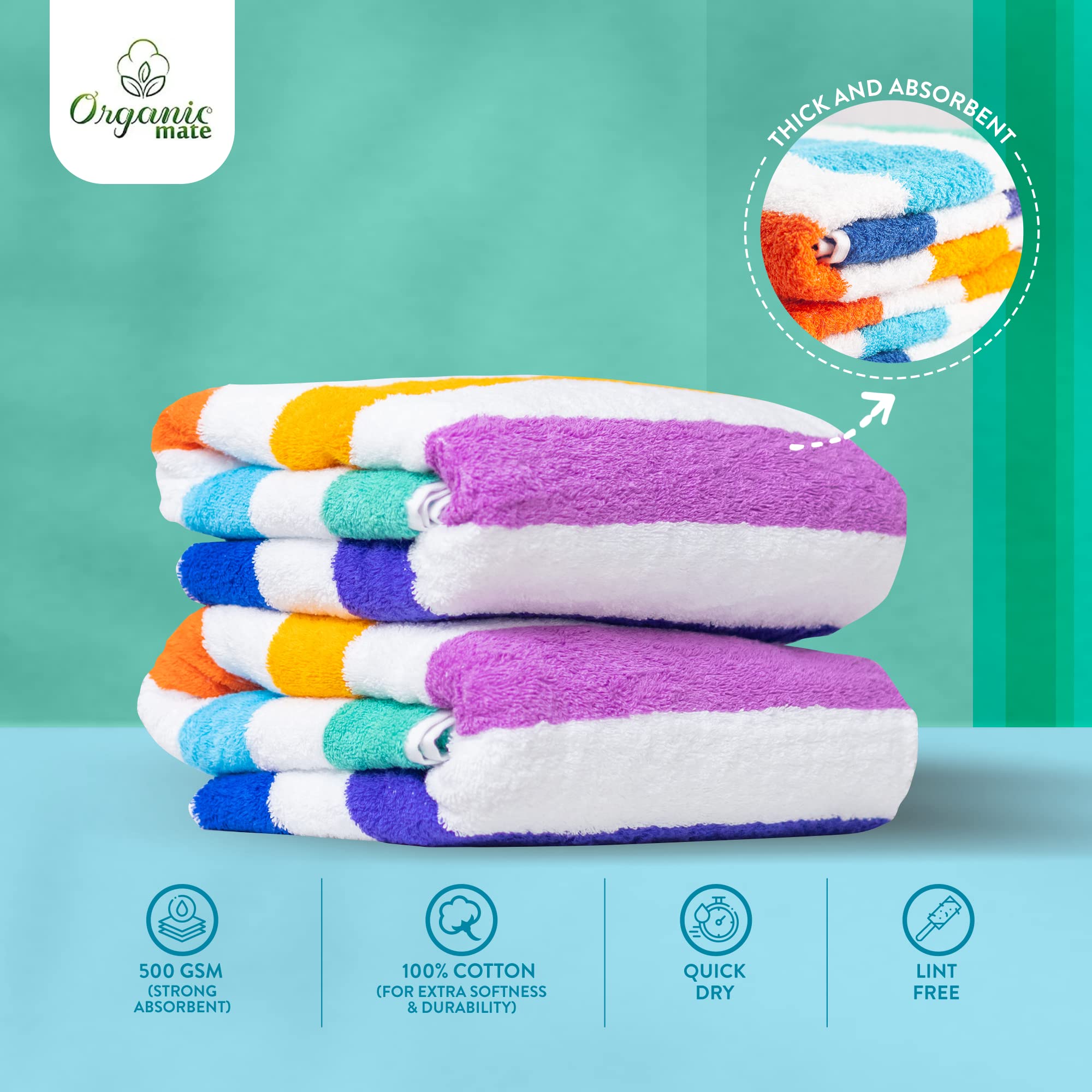 Organic Mate Large Beach Towels Set Of 2-35X70 Soft & Absorbent Oversized Sheet Made Of 100% Cotton - For Swimming Pool, Home, B