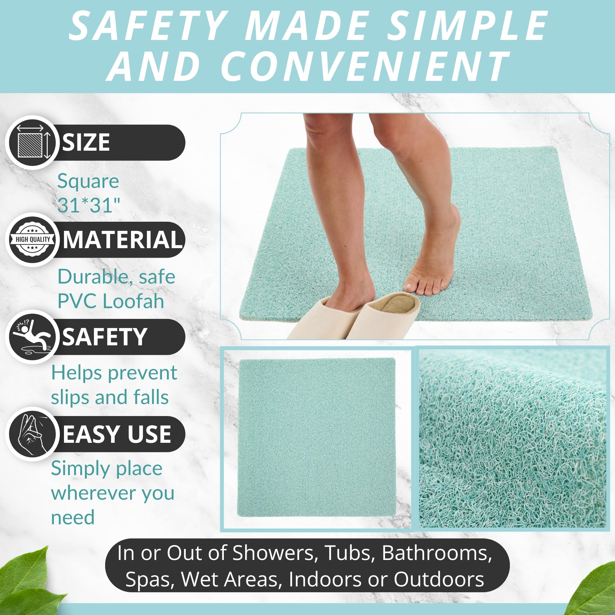 Extra Large Square Shower Mat Non Slip - Loofah Shower Mats - Shower Mats For Showers Anti Slip For Elderly - Shower Anti Slip M
